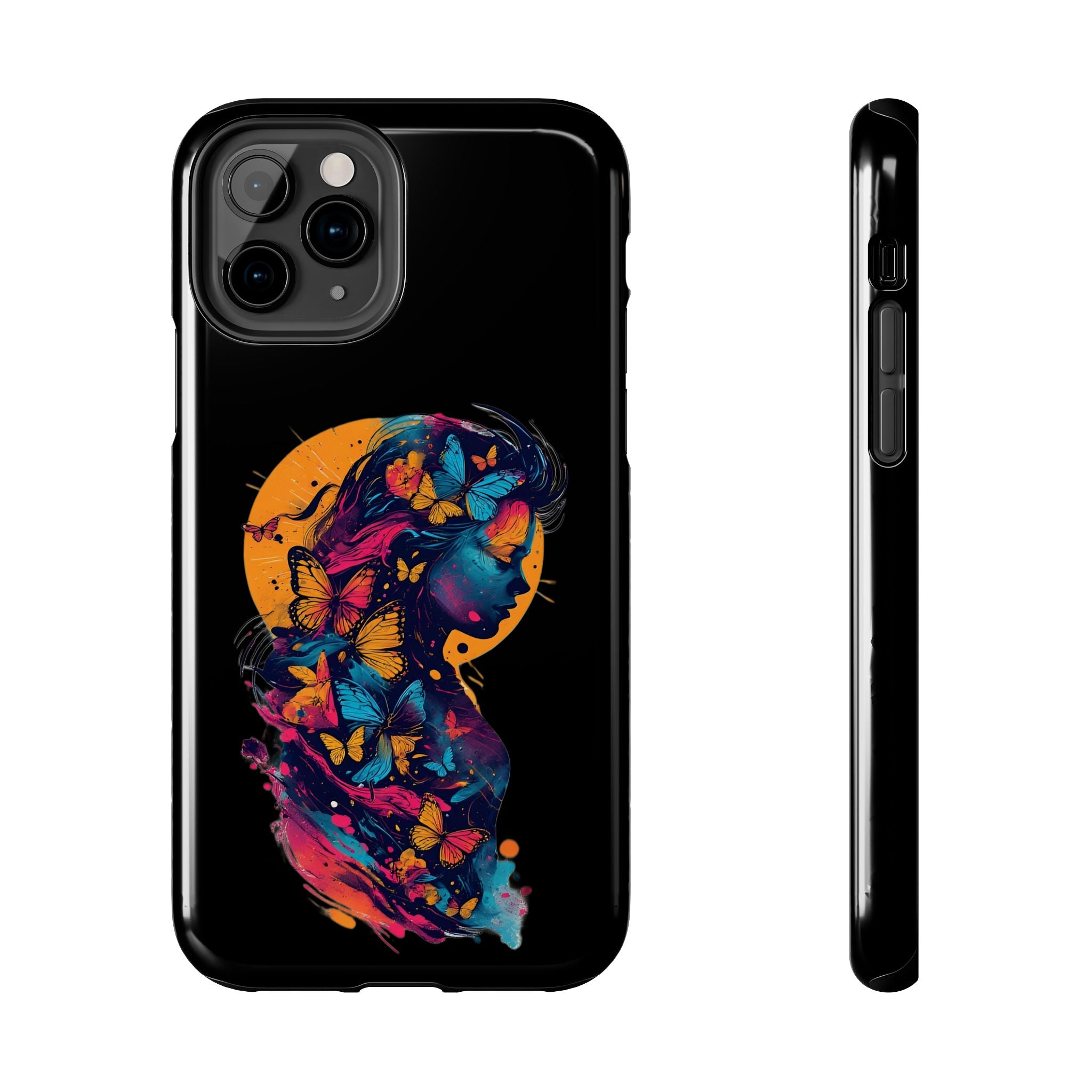 Butterfly Silhouette Tough Phone Case — Colorful Woman Art Protective Cover
