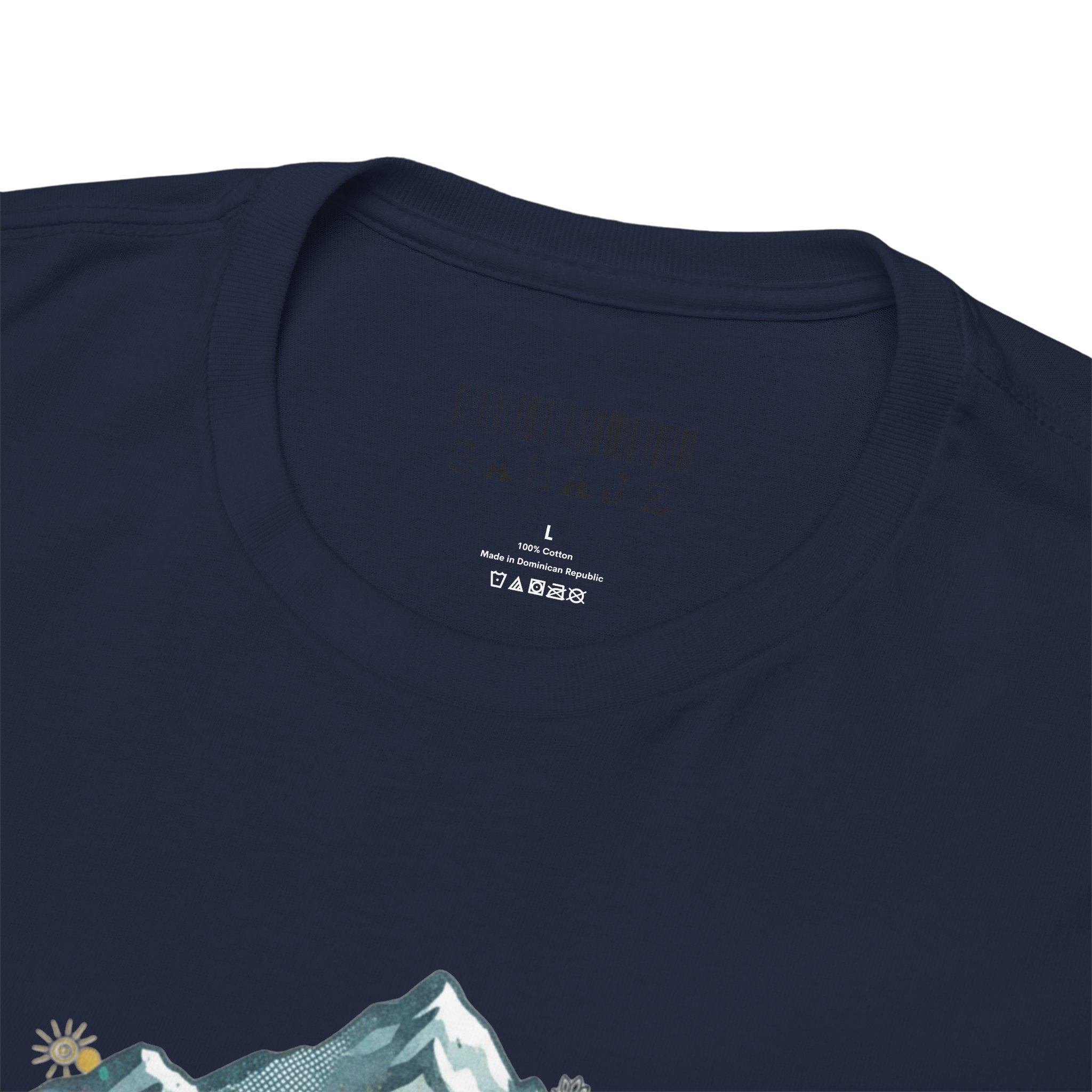 Adventure Compass Graphic Tee — Mountain, Globe & Flag Illustration