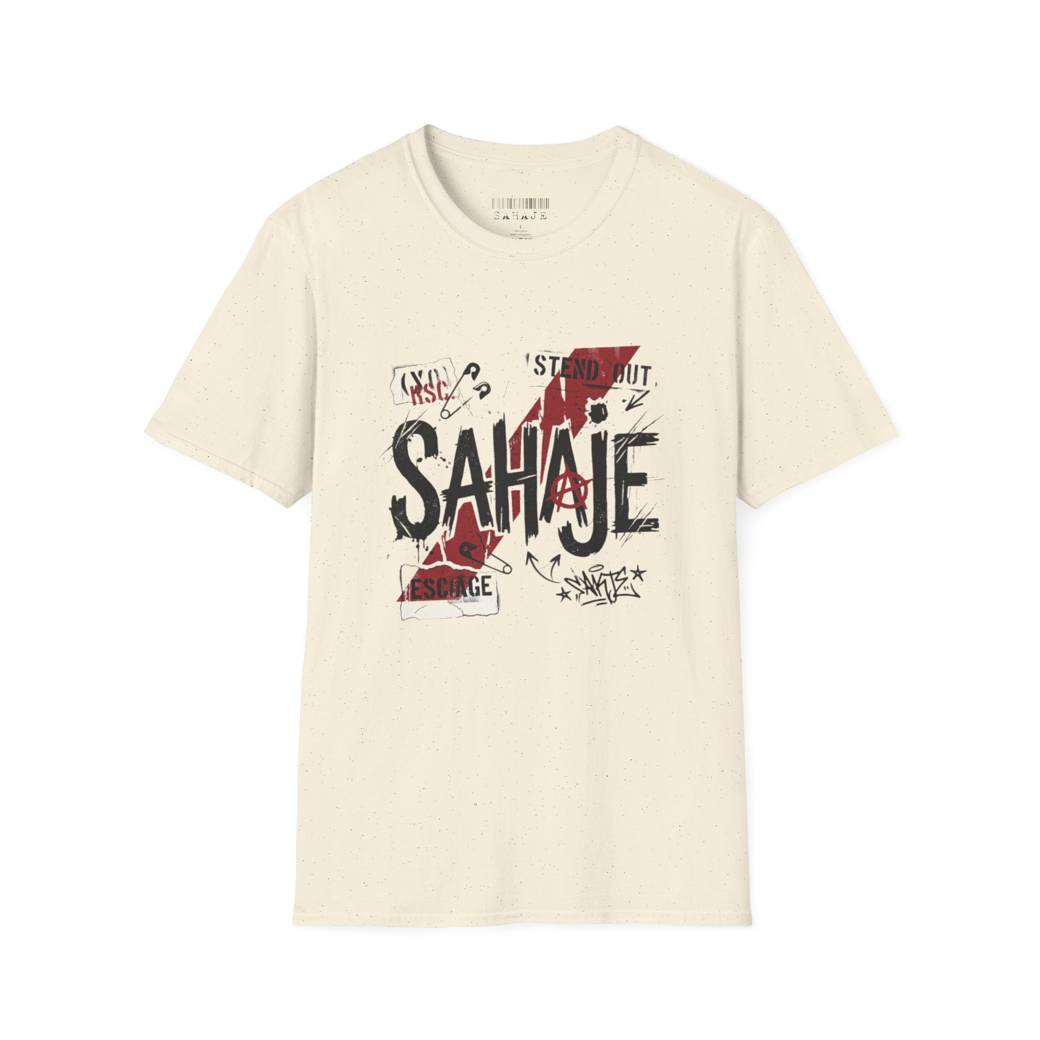 Sahajé Graphic T-Shirt — Bold Streetwear Tee with Red Slash Design