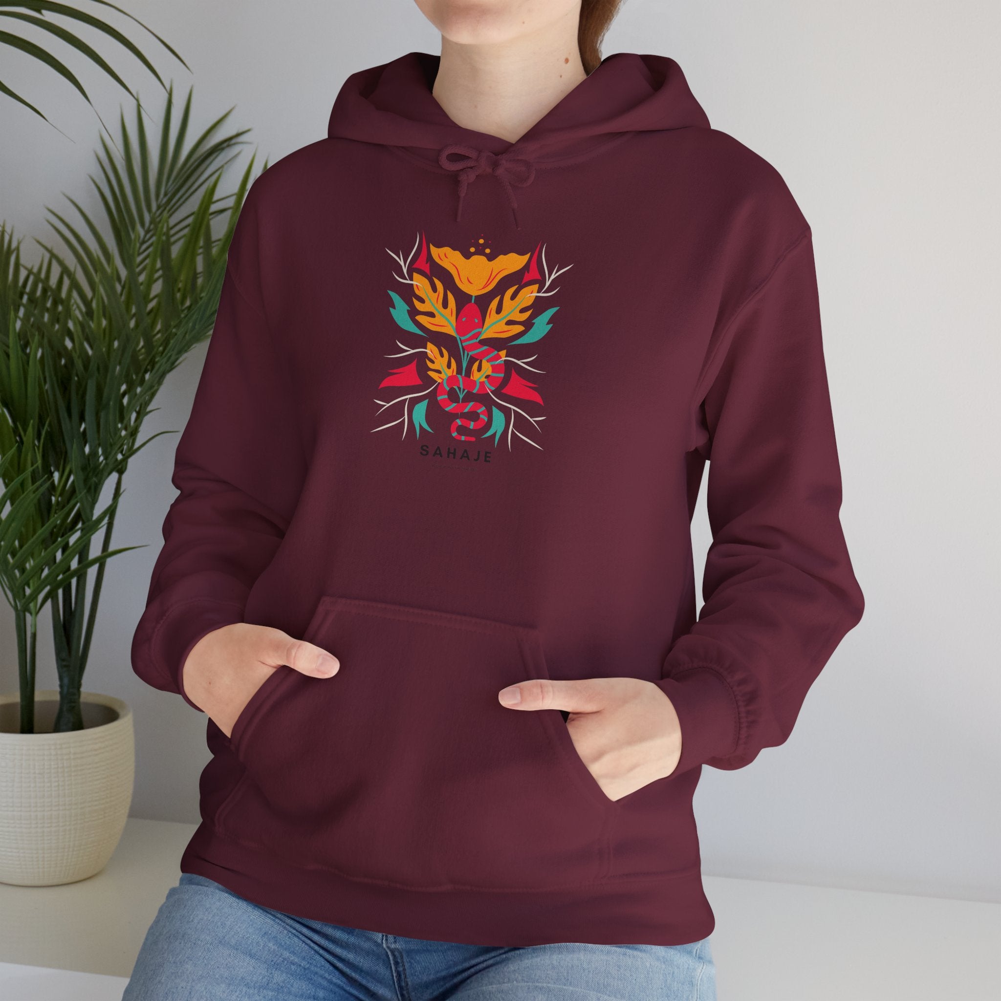 Floral Snake Hoodie — Colorful Serpent & Bloom Graphic Sweatshirt