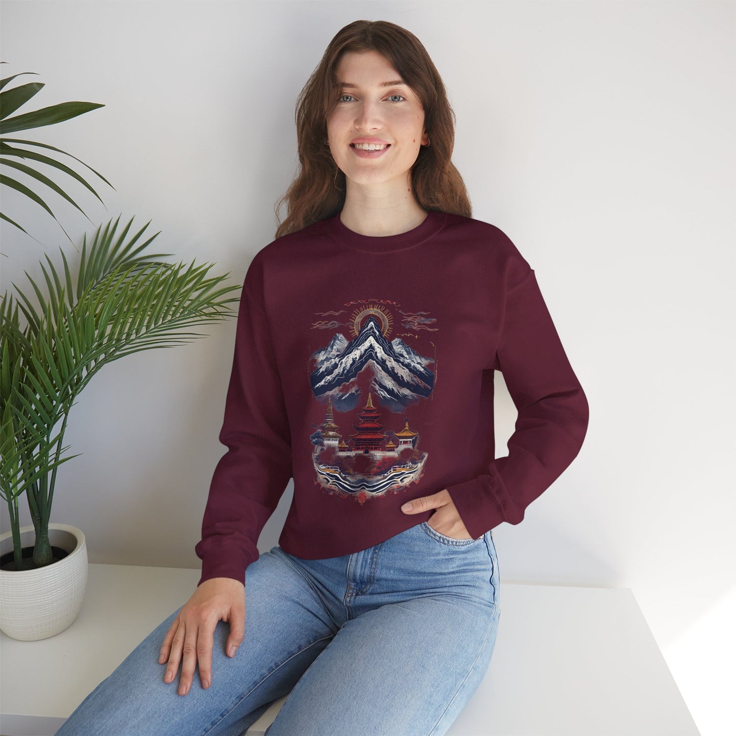 Japanese Mountain Pagoda Crewneck Sweatshirt