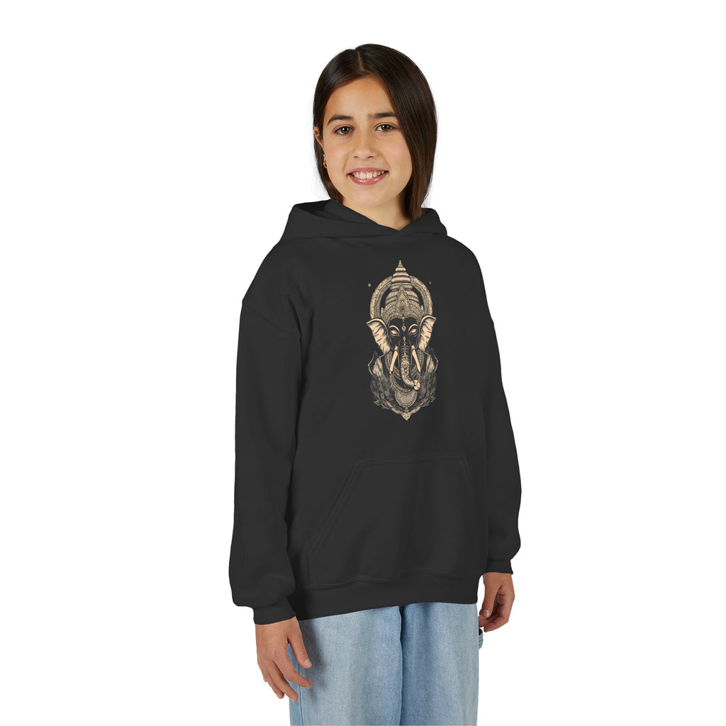 Youth Hoodie — Majestic Ganesha Elephant Art Graphic
