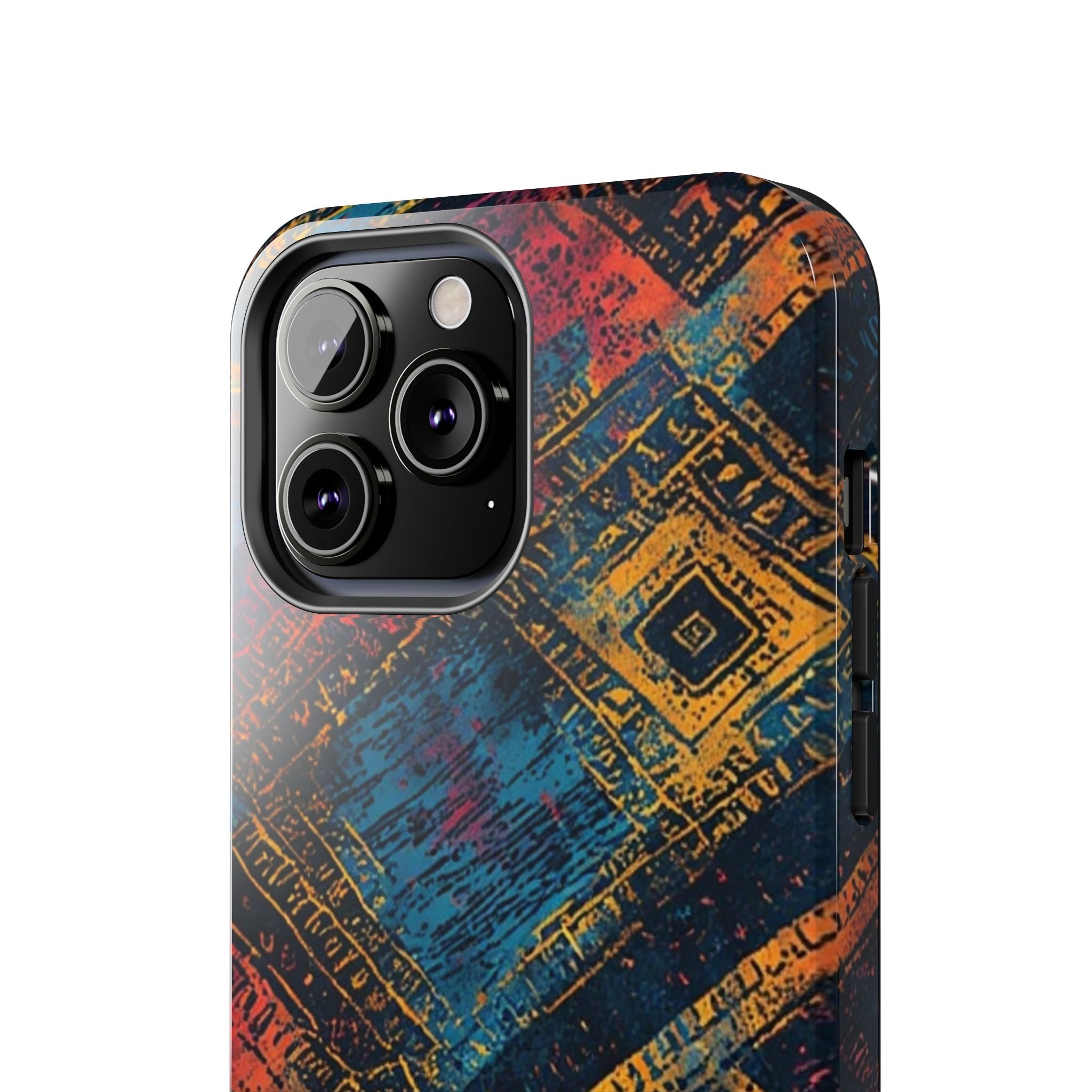 Tough Phone Case – Abstract Rustic Geometric Design (Blue, Orange, Magenta)