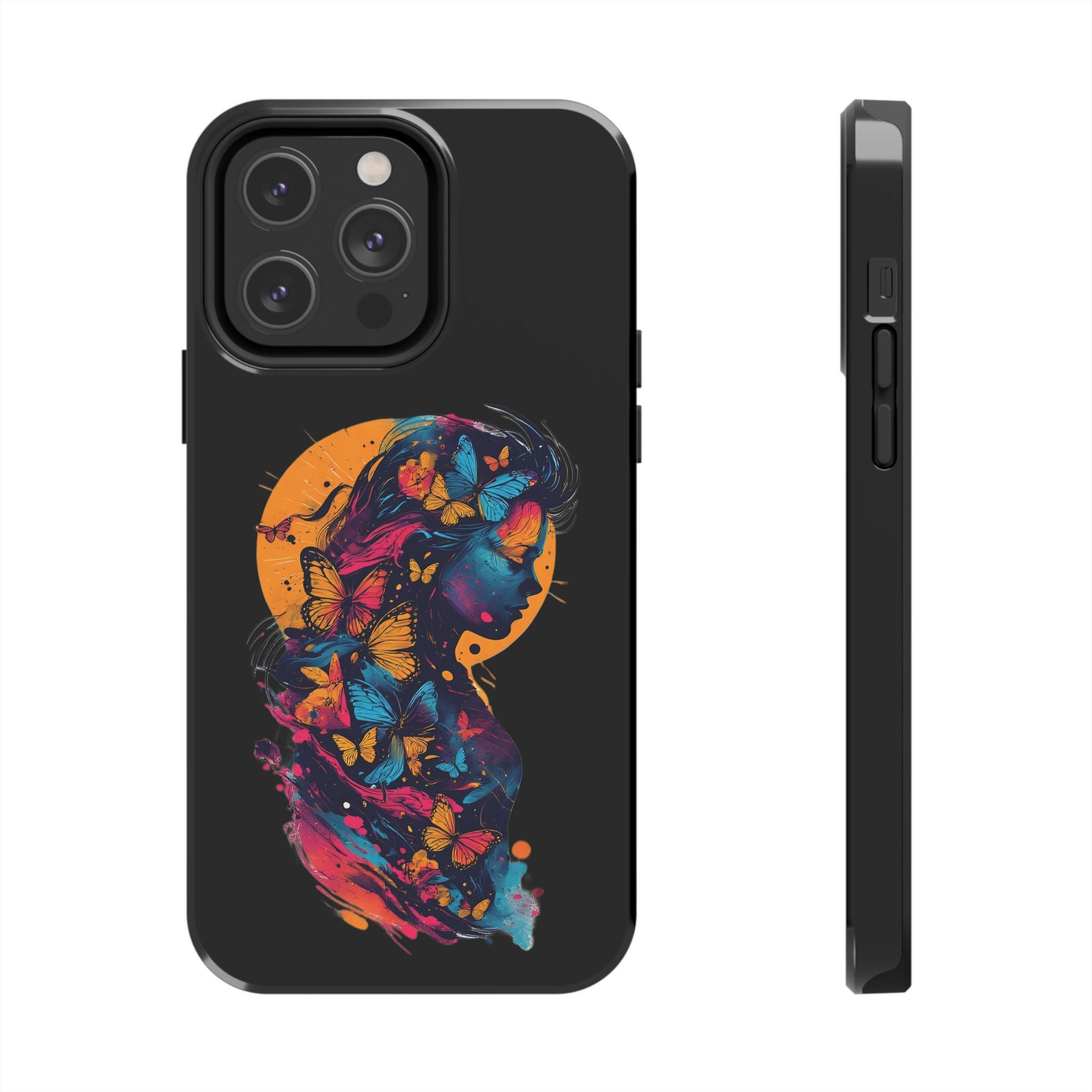 Butterfly Silhouette Tough Phone Case — Colorful Woman Art Protective Cover
