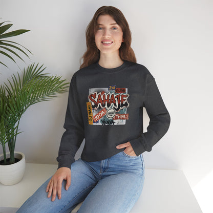 Crewneck Sweatshirt — 'Sahaje' Vintage Sticker Collage Graphic