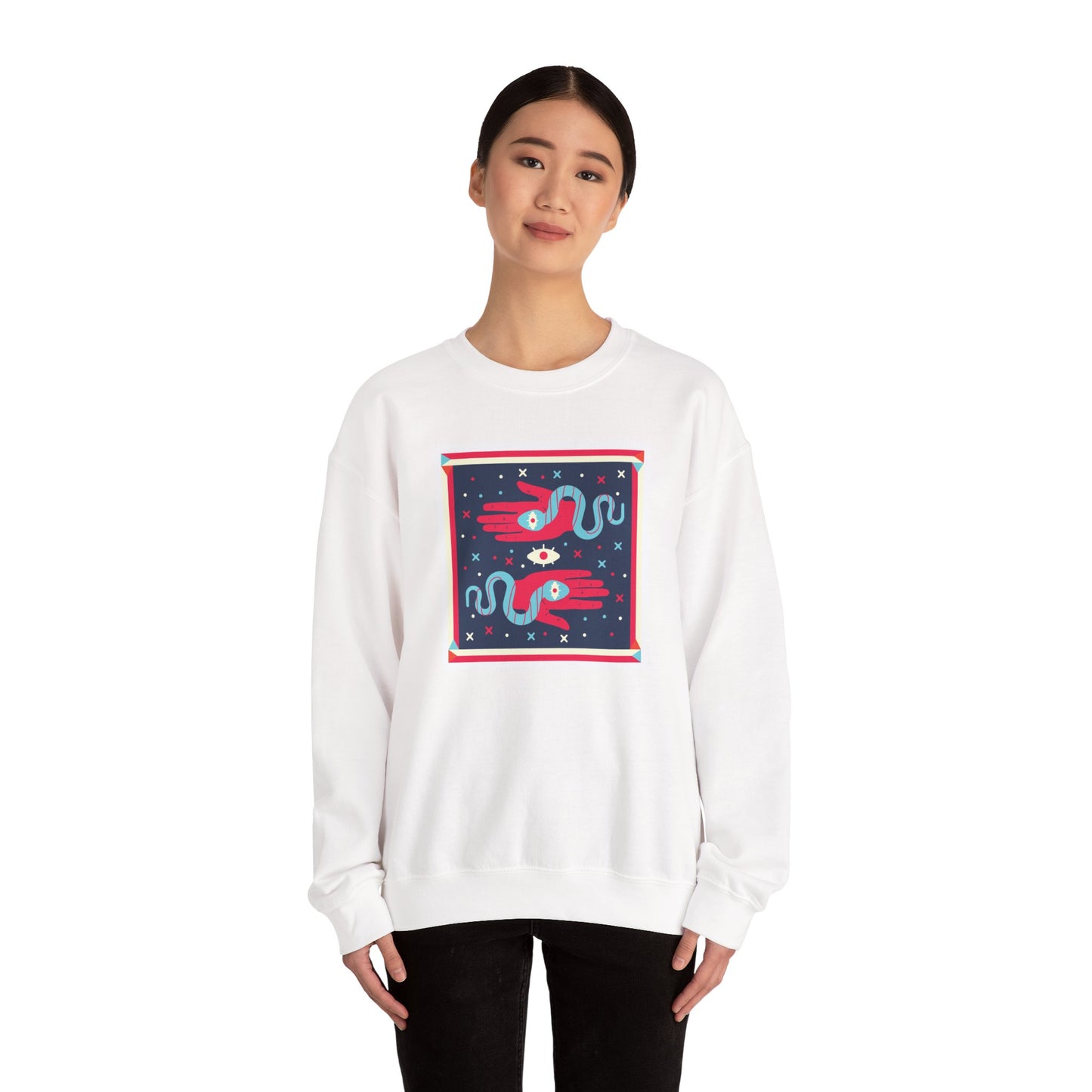 Crewneck Sweatshirt — Mystic Hand & Snake Graphic