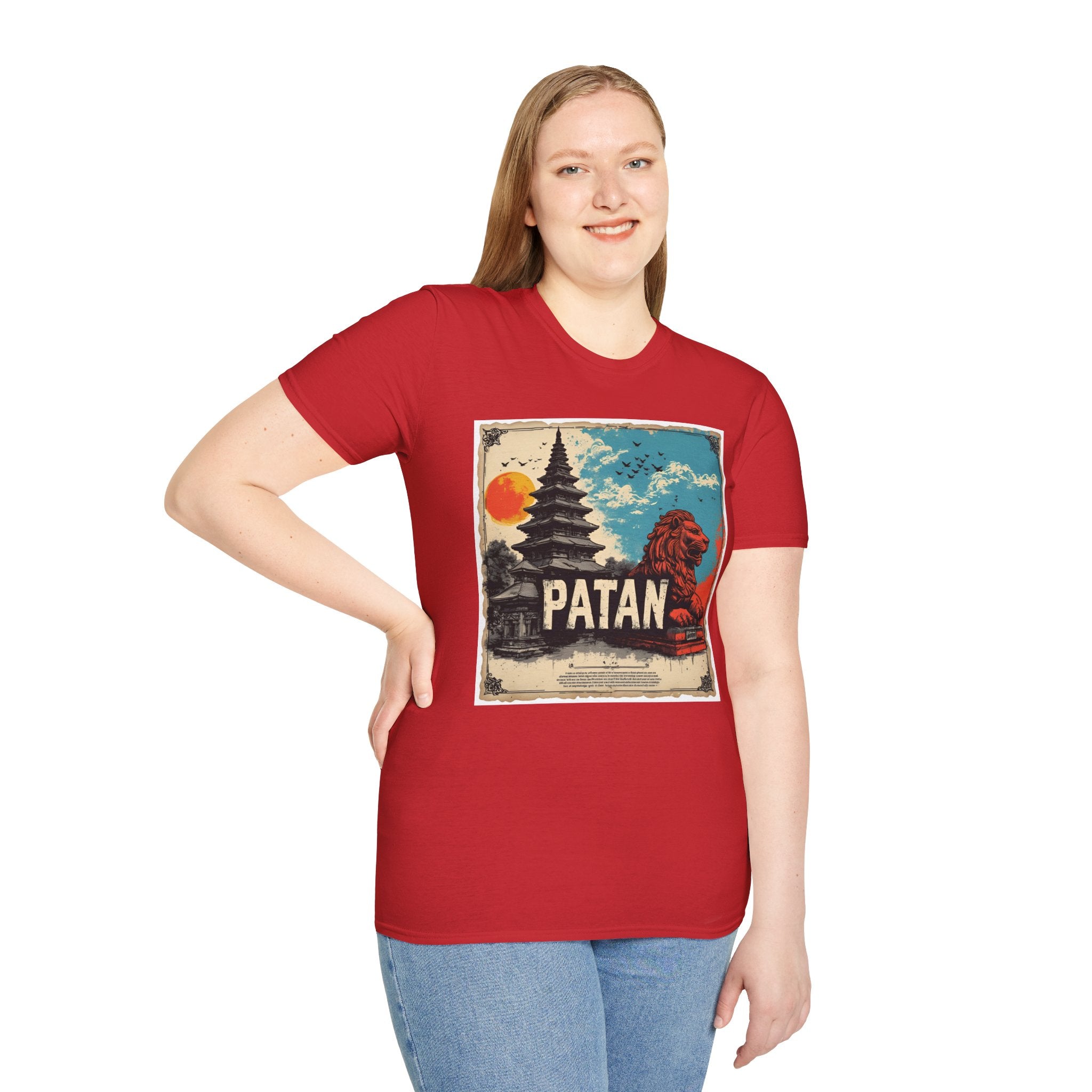 Patan City T-Shirt – Temple & Lion Graphic Tee, Nepali Cultural Heritage Design