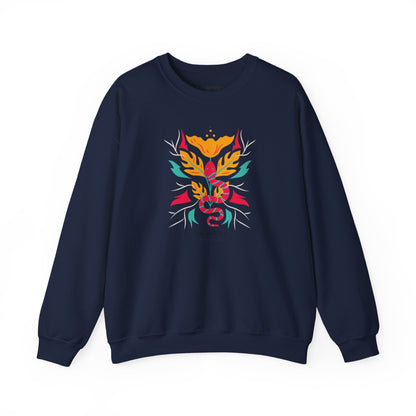 Sahajé Floral Snake Crewneck Sweatshirt — Colorful Botanical Serpent Graphic