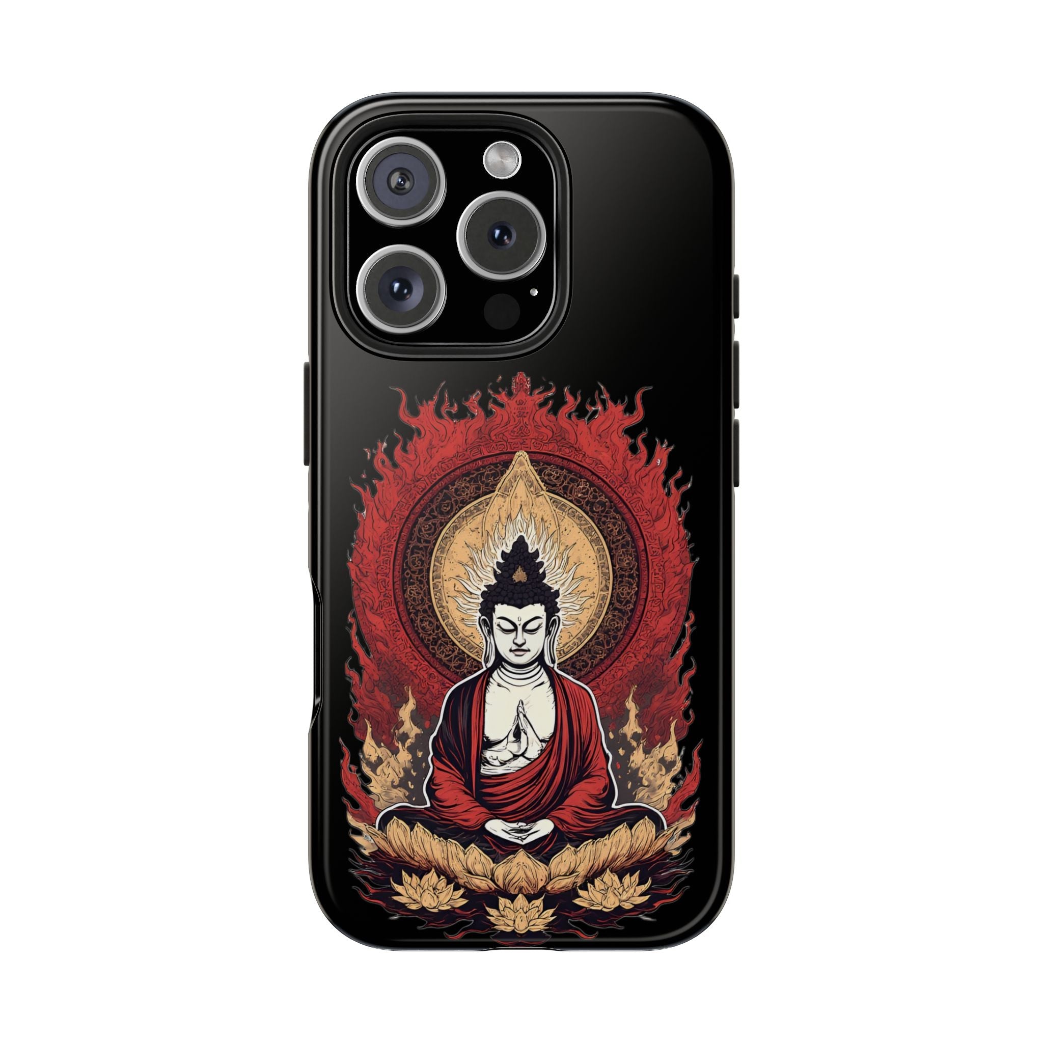 Buddha Meditation Tough Phone Case — Flame Halo Lotus Spiritual Protective Cover