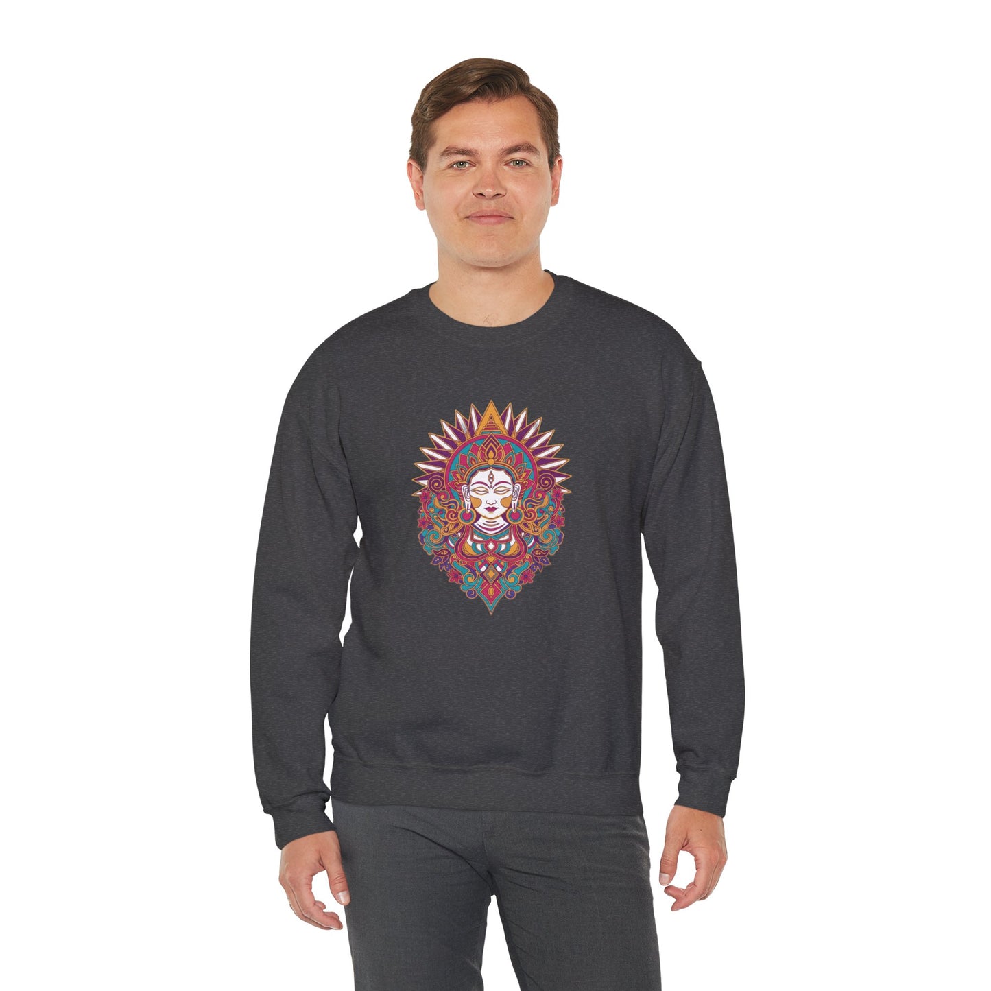 Crewneck Sweatshirt — Colorful Mandala Goddess Graphic