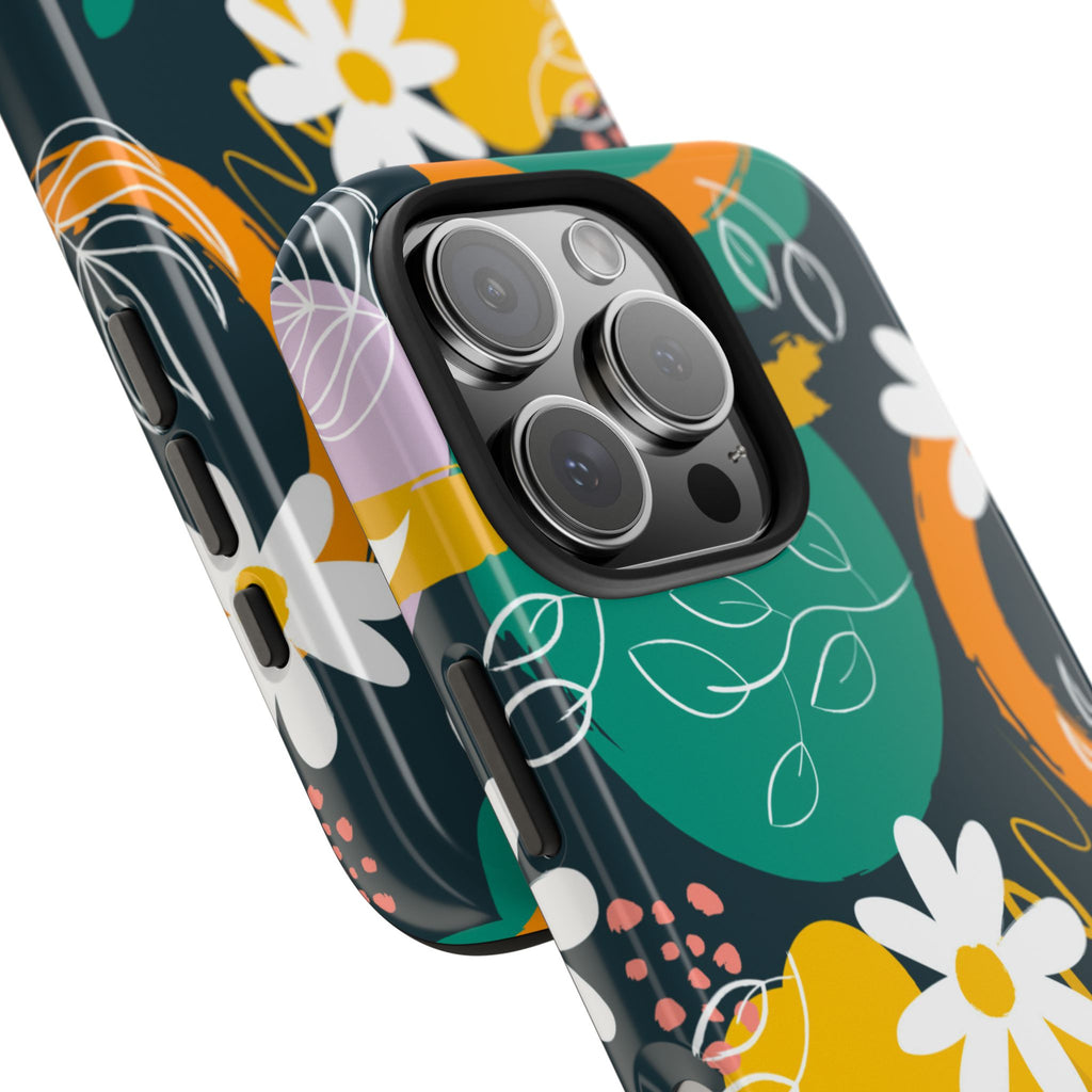 Floral Abstract Tough Phone Case — Colorful Daisies & Brushstroke Design
