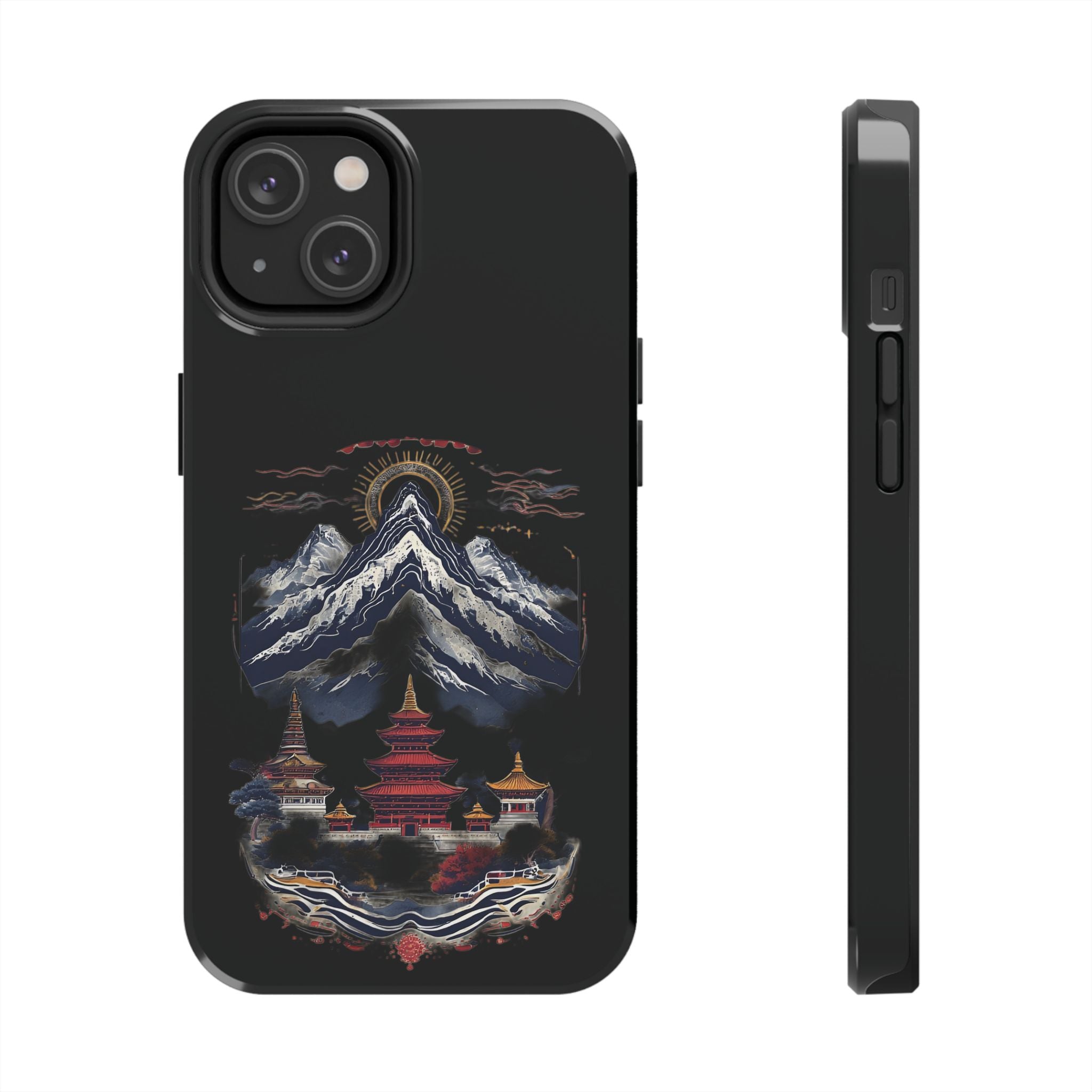Mountain Temple Tough Phone Case — Japanese-Inspired Landscape Phone Cover