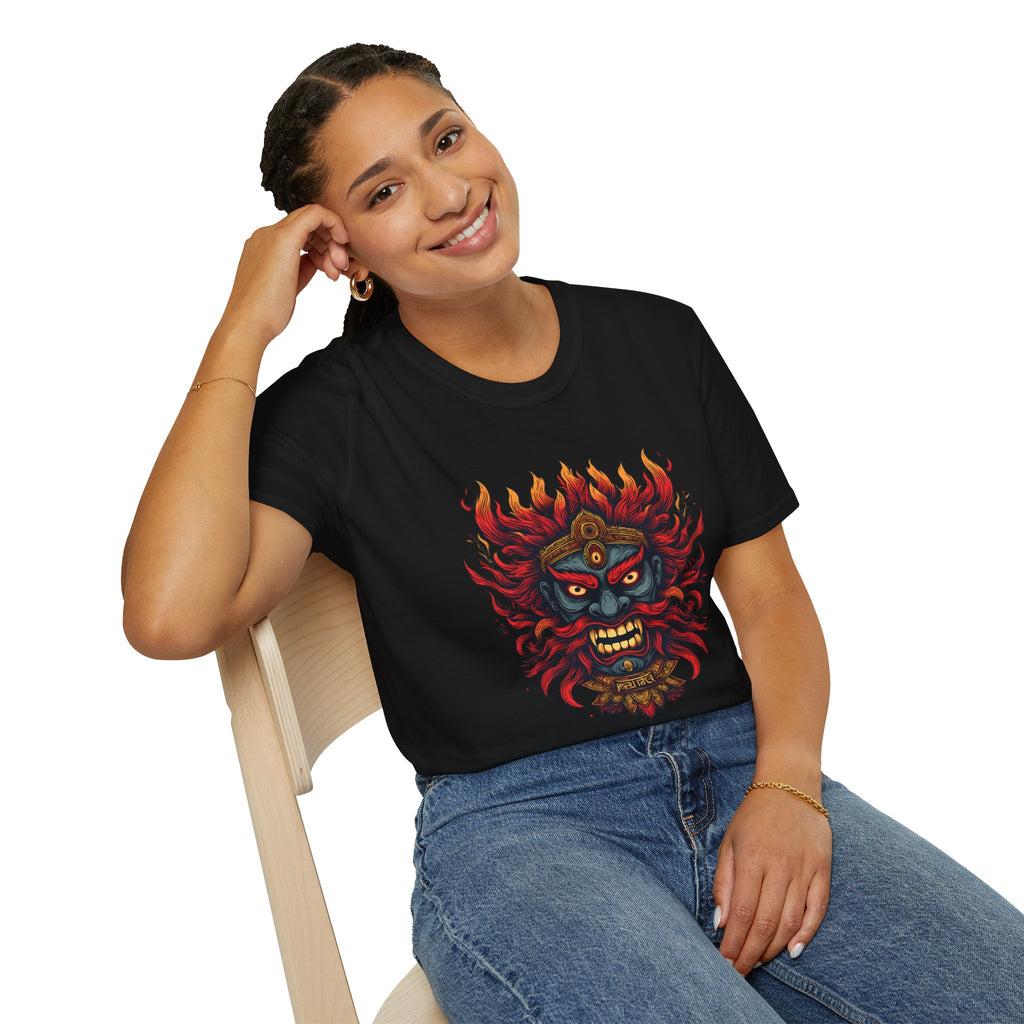 Flaming Demon Mask T-Shirt — Fierce Tattoo-Style Graphic Tee