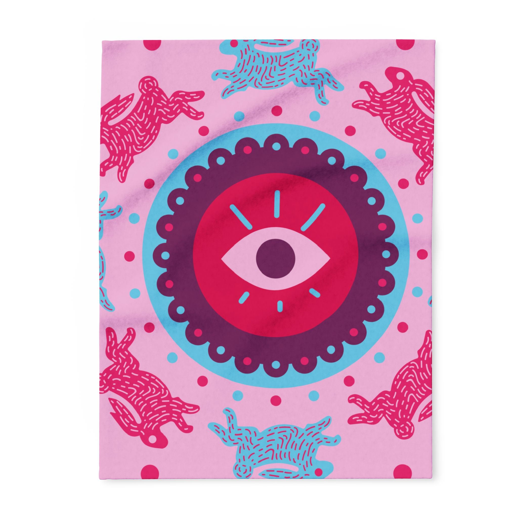 Pink Arctic Fleece Blanket — Mystical Eye & Polar Bear Pattern Cozy Throw