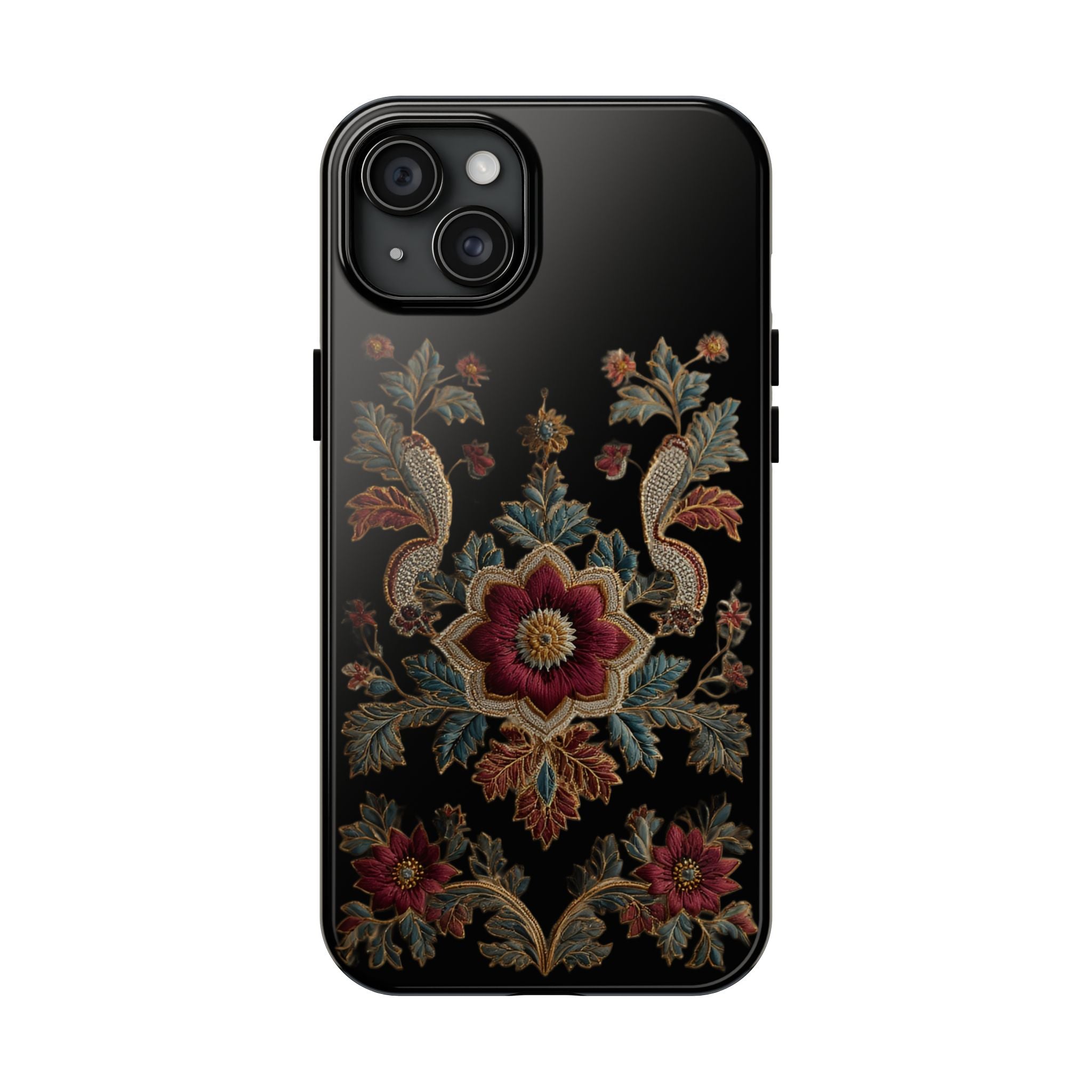 Floral Embroidered Tough Phone Case — Vintage Boho Protective Cover
