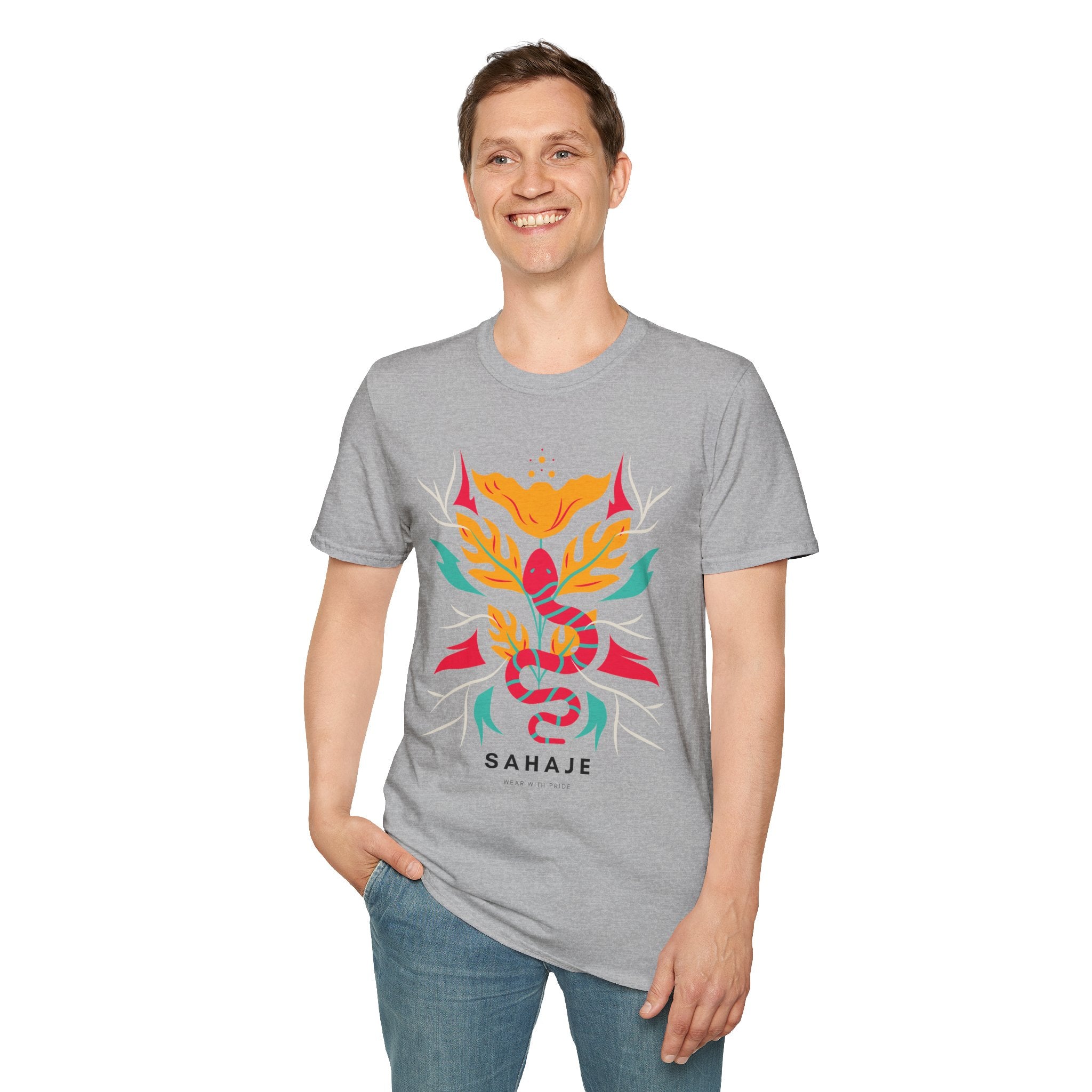 Sahaje Floral Snake Graphic T‑Shirt — Colorful Botanical Serpent Tee