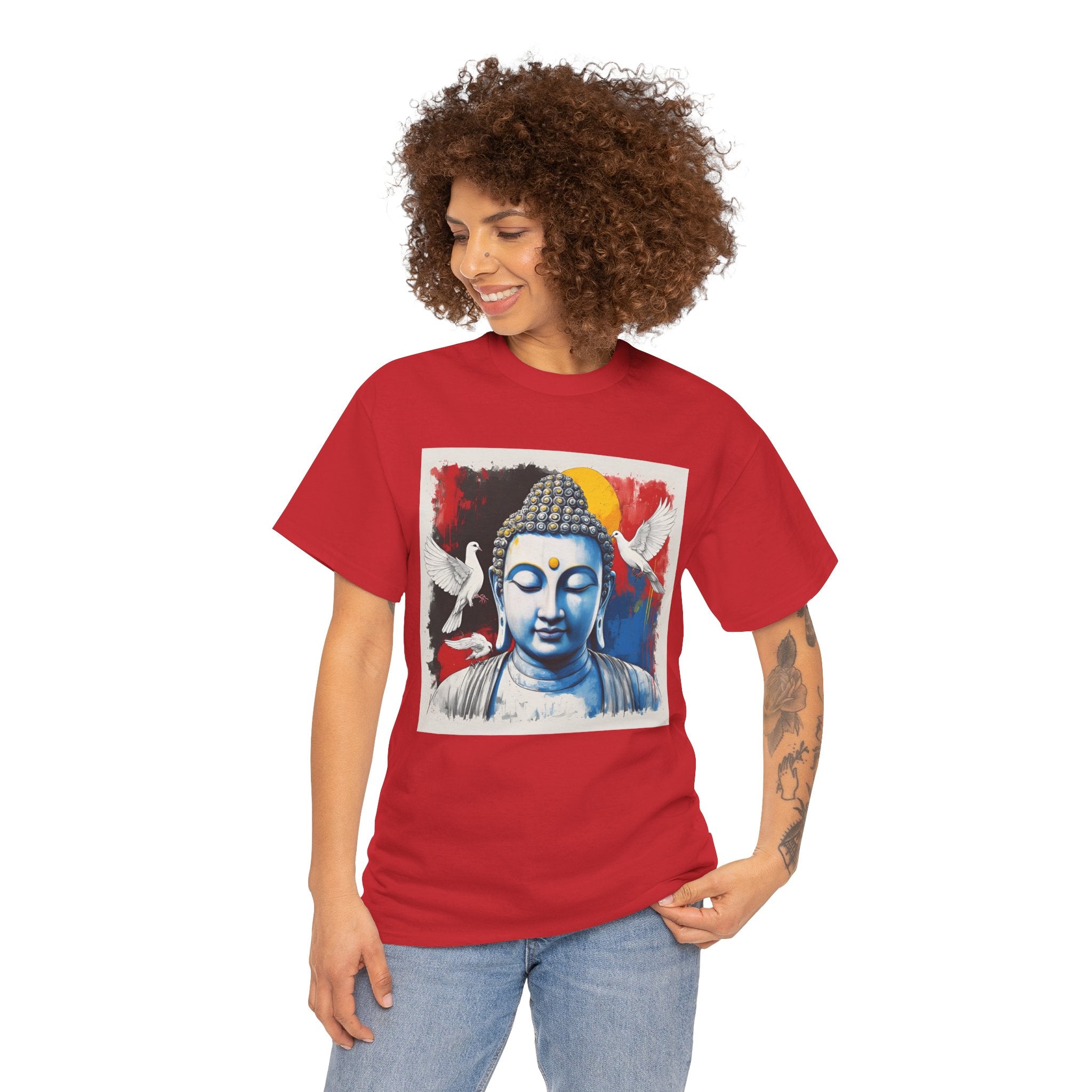 Buddha Peace Tee — Colorful Buddha & Doves Graphic T-Shirt