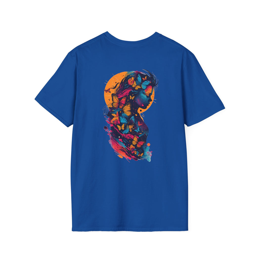 Butterfly Silhouette T-Shirt — Colorful Woman Profile Graphic Tee