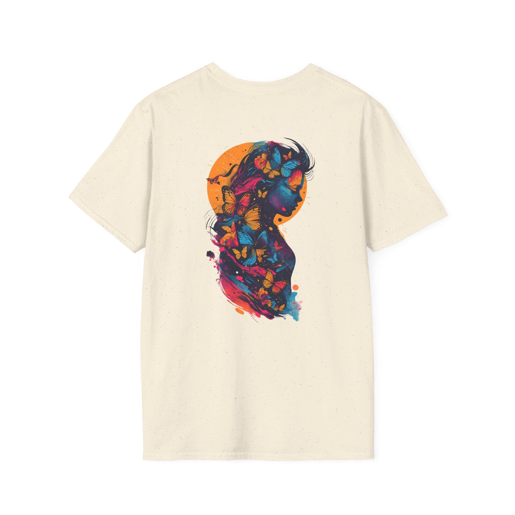 Butterfly Silhouette T-Shirt — Colorful Woman Profile Graphic Tee