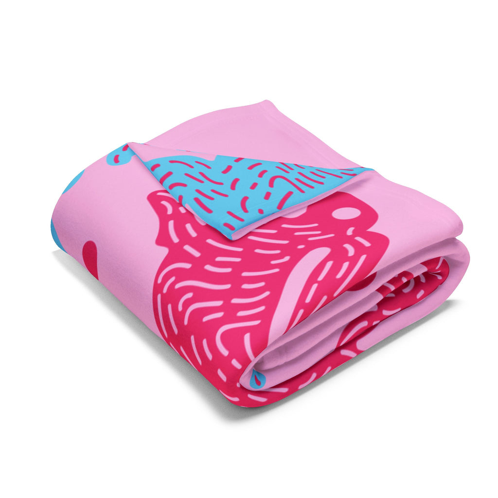 Pink Arctic Fleece Blanket — Mystical Eye & Polar Bear Pattern Cozy Throw