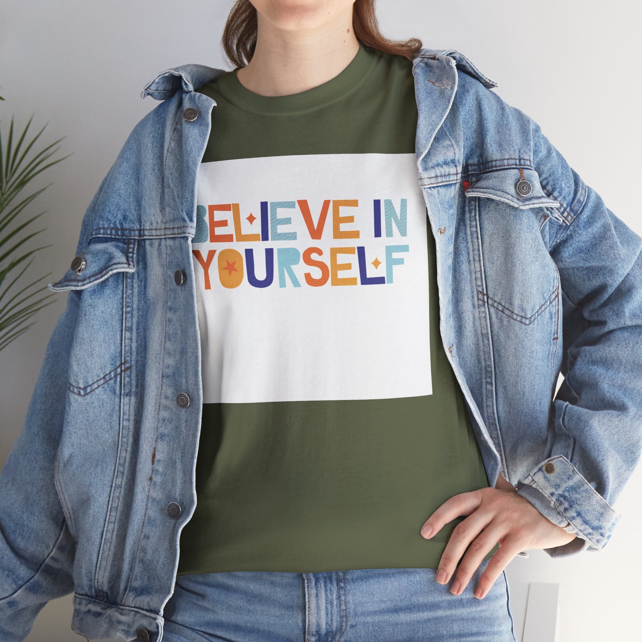 T-Shirt — "Believe in Yourself" Colorful Retro Motivational Tee