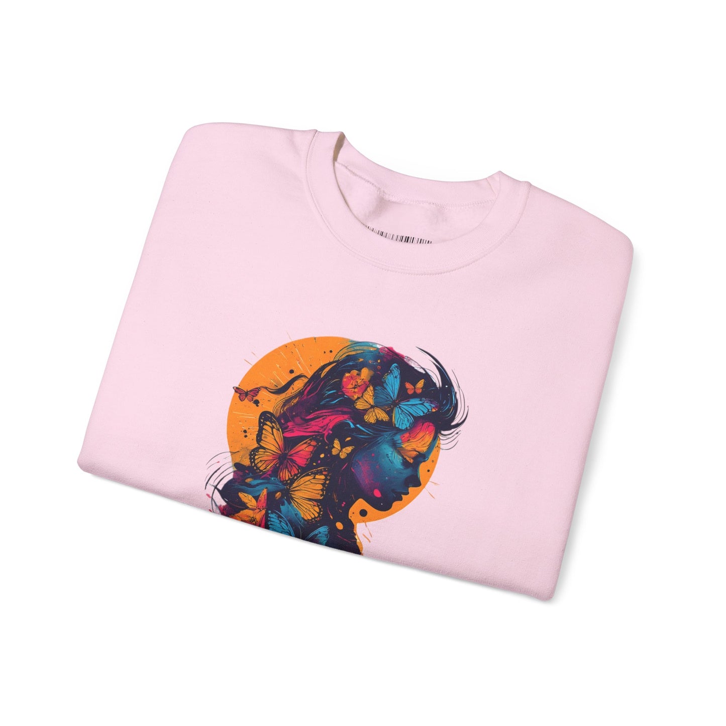 Butterfly Silhouette Crewneck Sweatshirt — Colorful Butterfly Profile Graphic