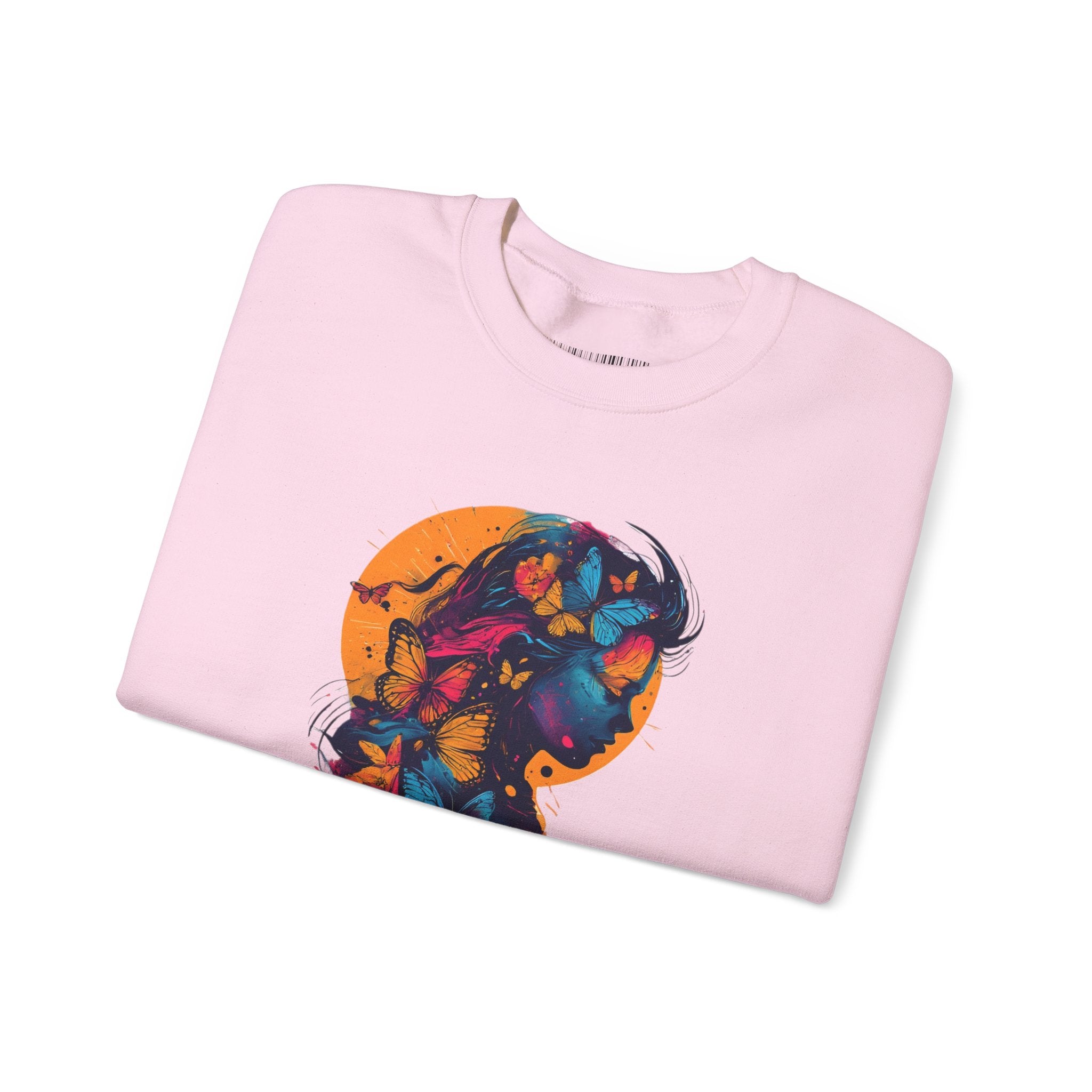 Butterfly Silhouette Crewneck Sweatshirt — Colorful Butterfly Profile Graphic
