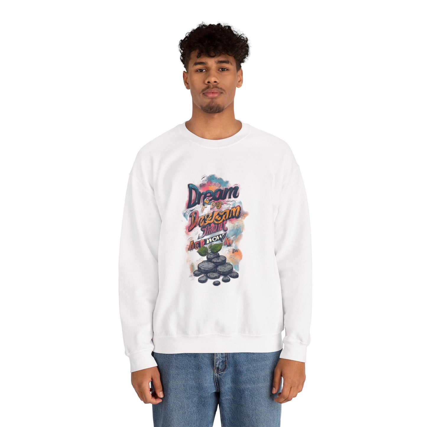 Dream Big Crewneck Sweatshirt — "Dream, Design, Draw" Inspirational Graphic