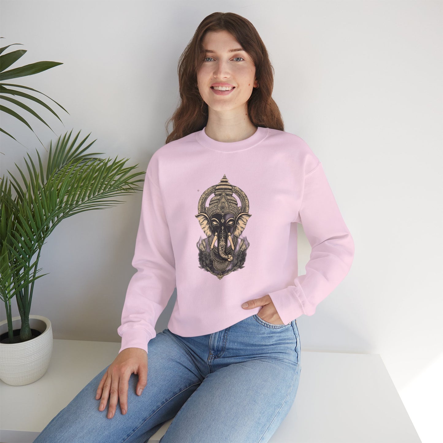 Elephant Mandala Crewneck Sweatshirt — Spiritual Indian-Inspired Graphic