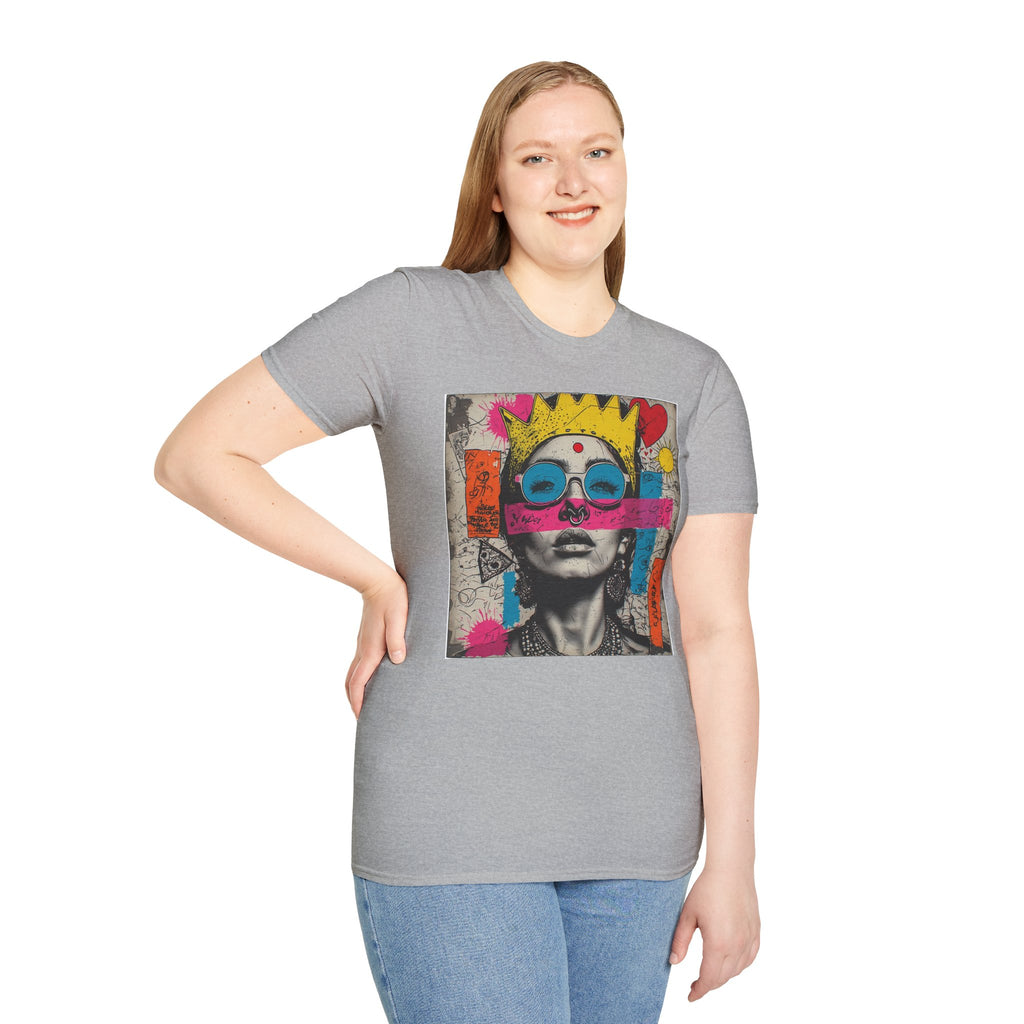Abstract Pop Art Portrait T-Shirt — Neon Crown & Sunglasses Graphic