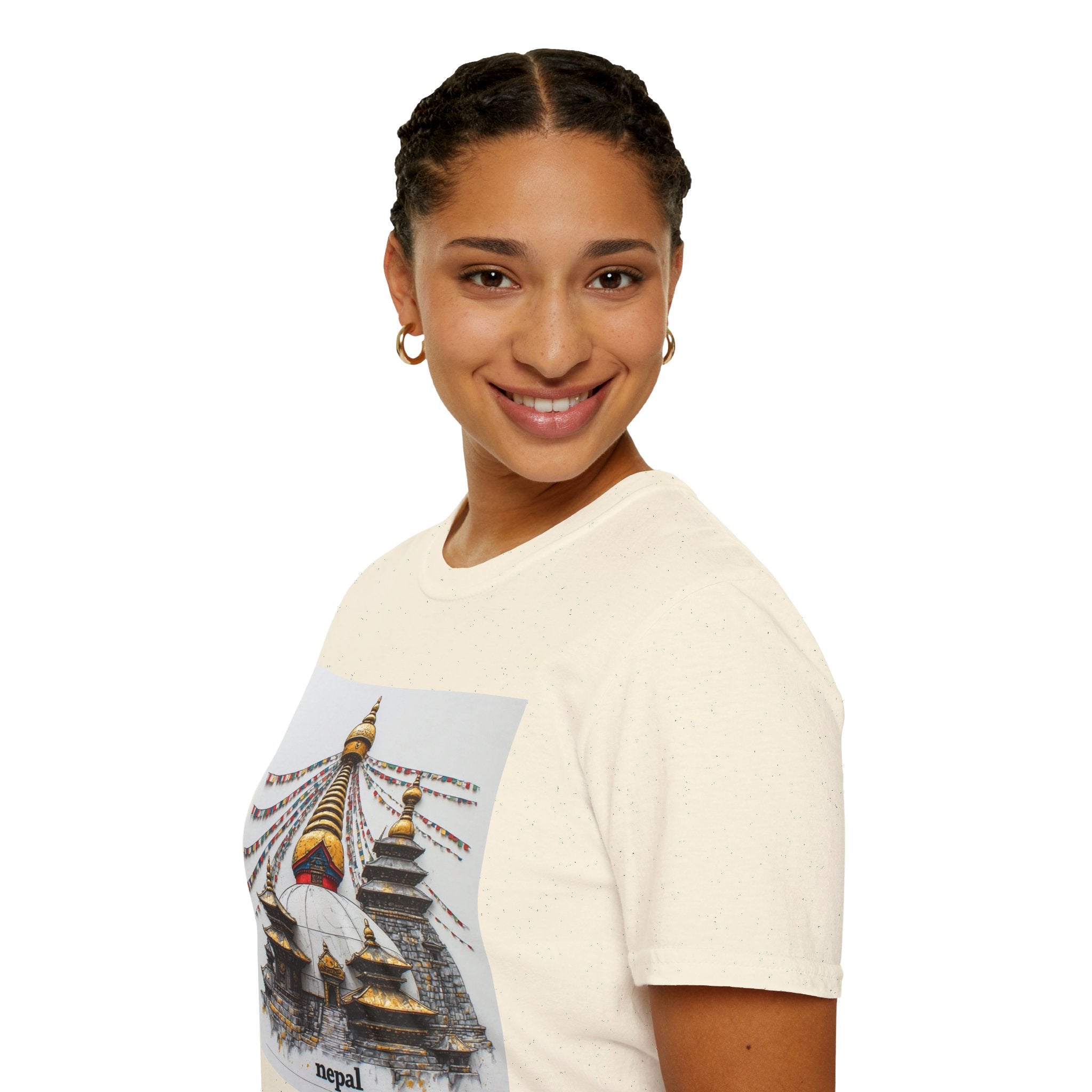 Nepal Temple Graphic T-Shirt — Boudhanath Stupa Prayer Flags Travel Tee