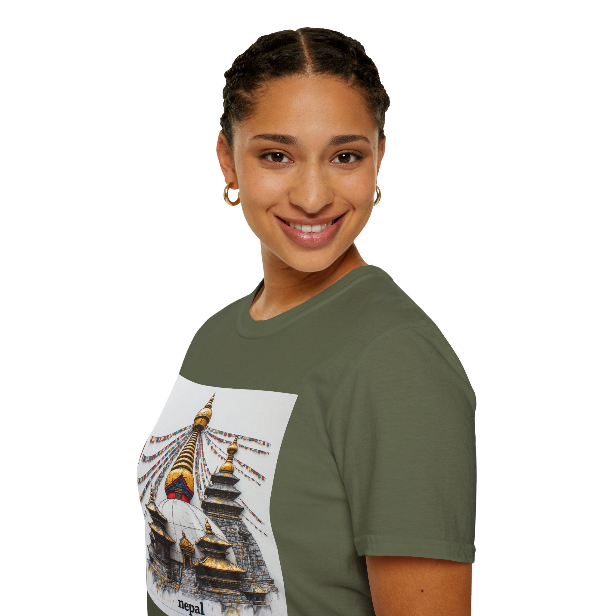 Nepal Temple Graphic T-Shirt — Boudhanath Stupa Prayer Flags Travel Tee