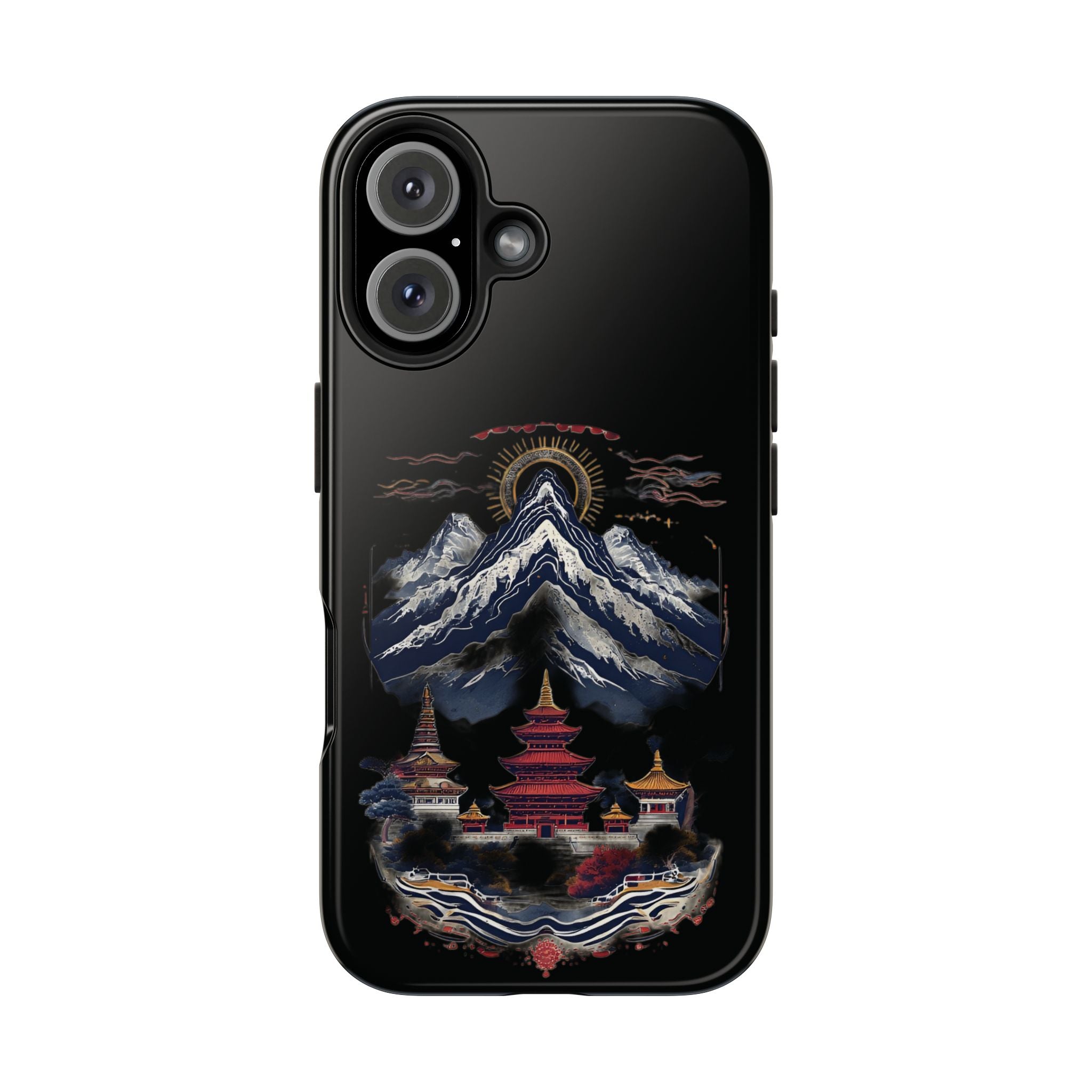Mountain Temple Tough Phone Case — Japanese-Inspired Landscape Phone Cover