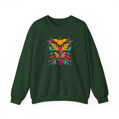 Sahajé Floral Snake Crewneck Sweatshirt — Colorful Botanical Serpent Graphic