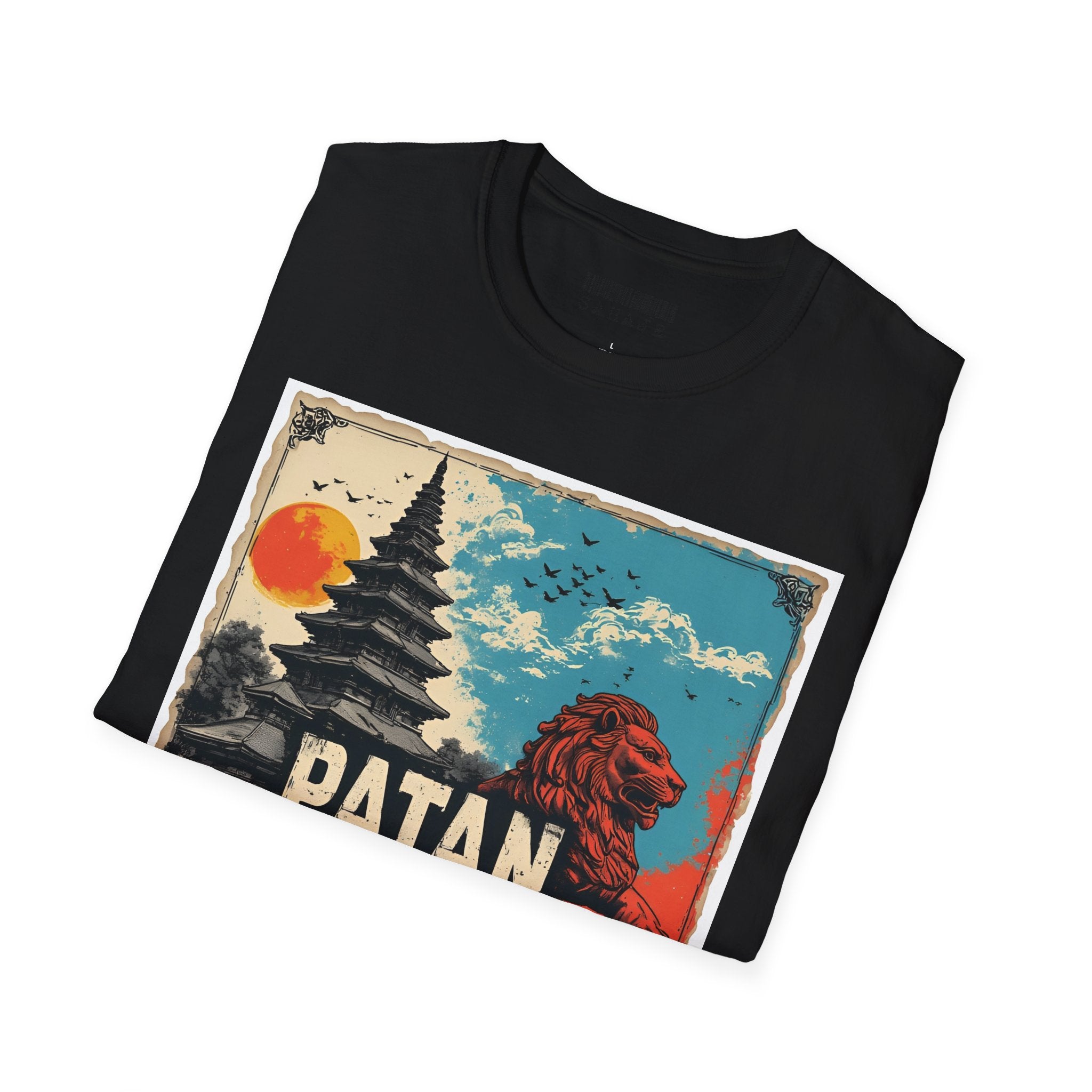 Patan City T-Shirt – Temple & Lion Graphic Tee, Nepali Cultural Heritage Design