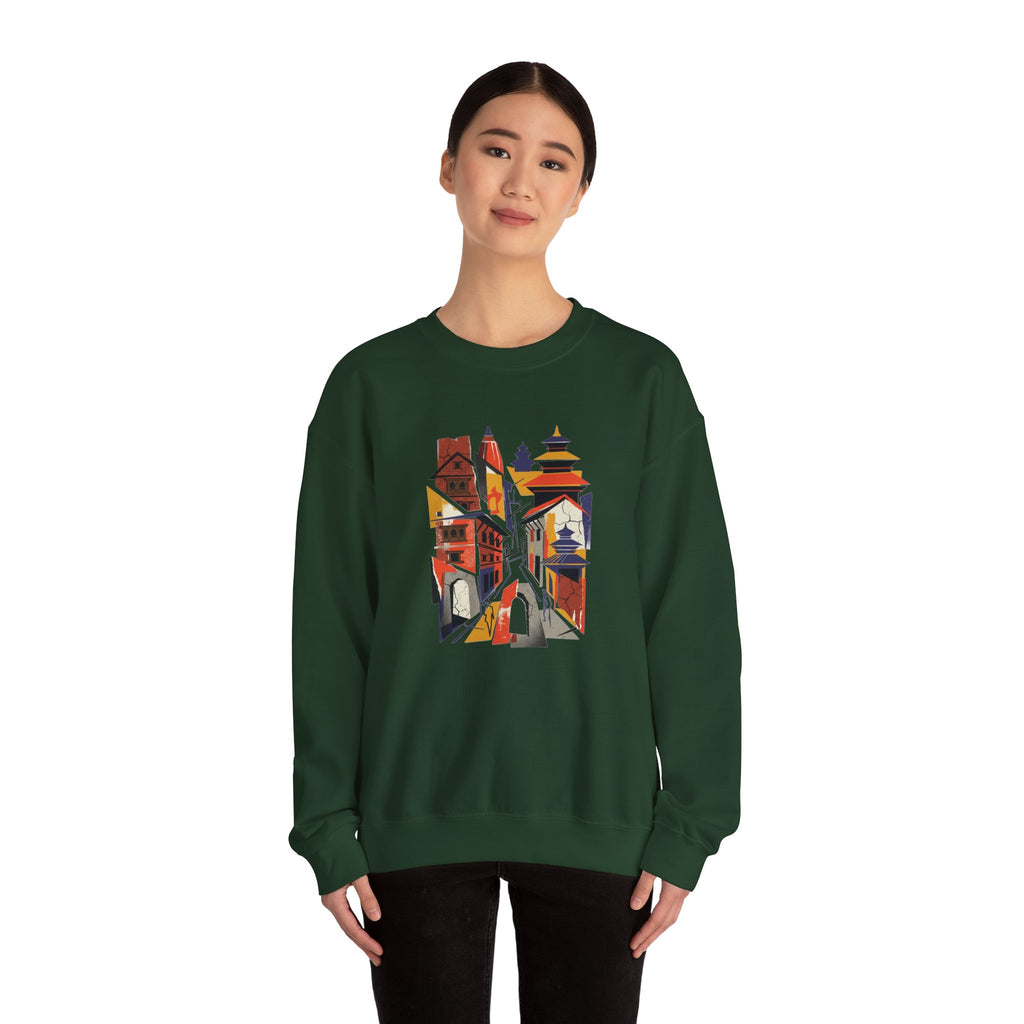 Architectural Cityscape Crewneck Sweatshirt — Abstract Urban Alley Art