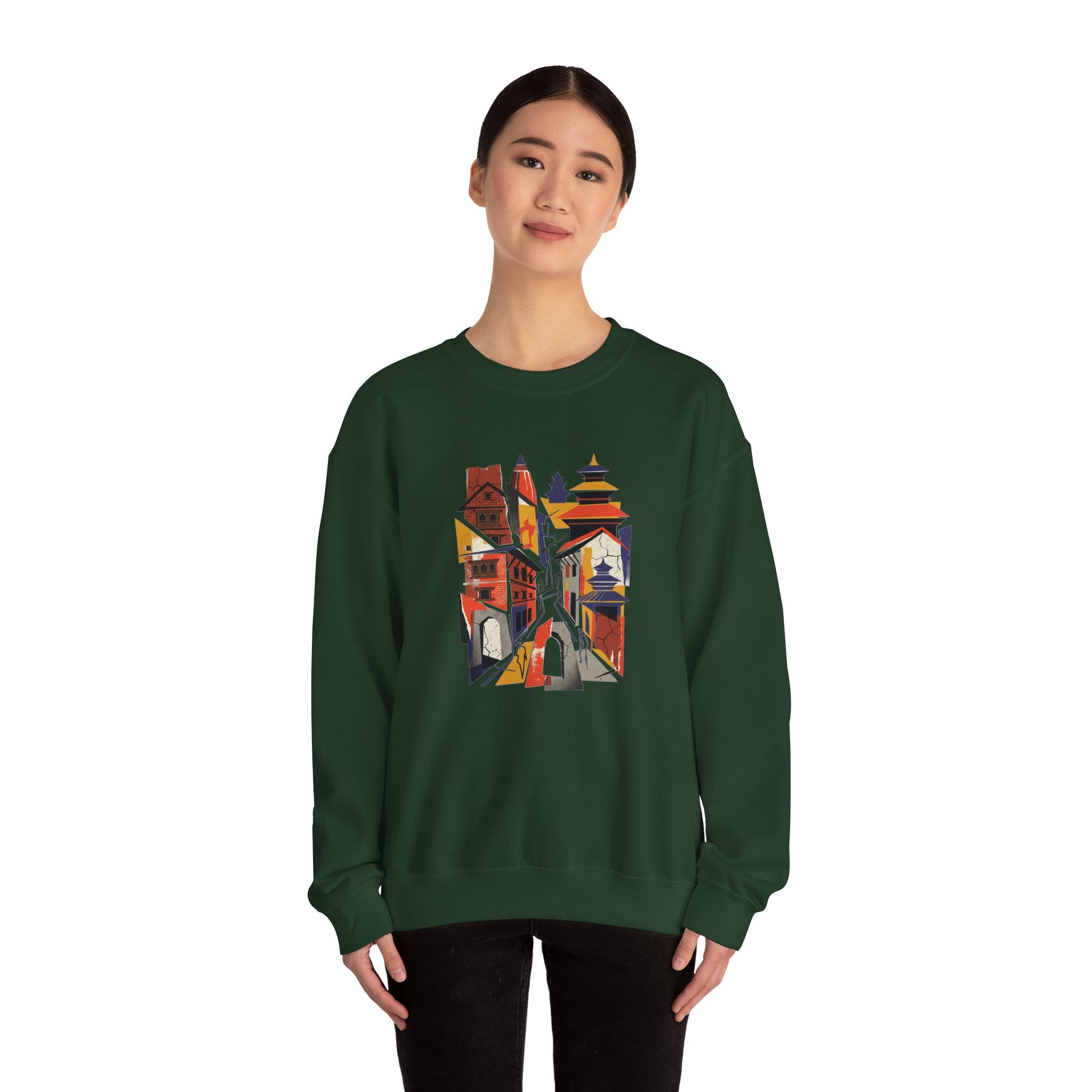 Architectural Cityscape Crewneck Sweatshirt — Abstract Urban Alley Art