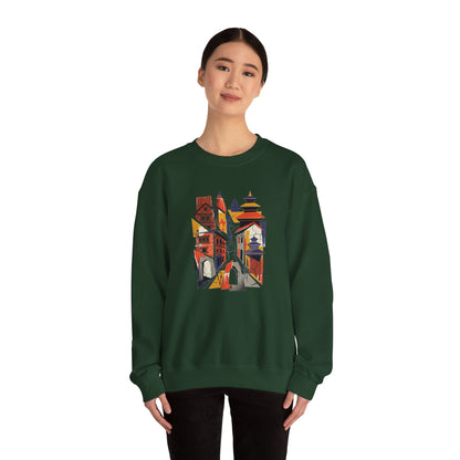 Architectural Cityscape Crewneck Sweatshirt — Abstract Urban Alley Art