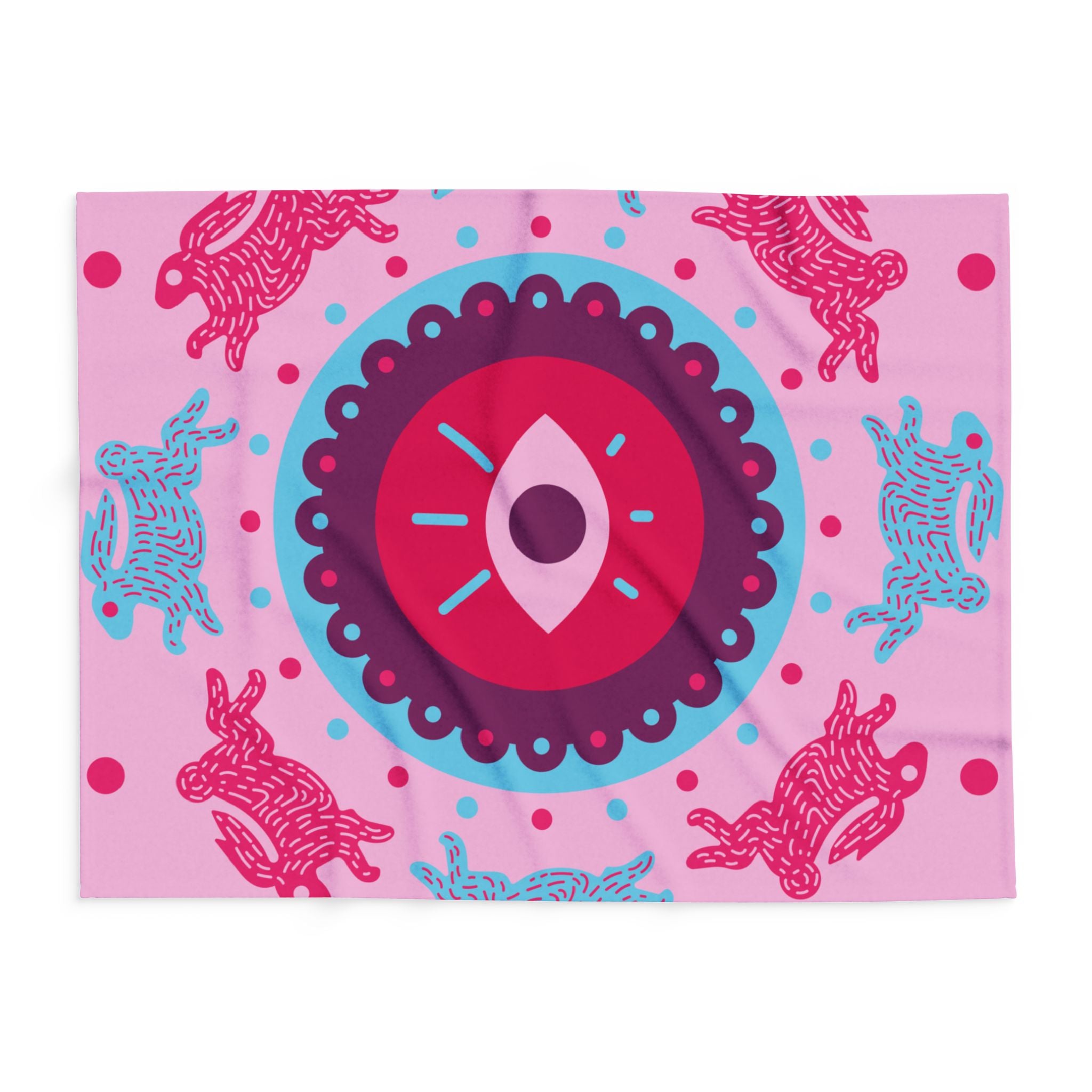 Pink Arctic Fleece Blanket — Mystical Eye & Polar Bear Pattern Cozy Throw