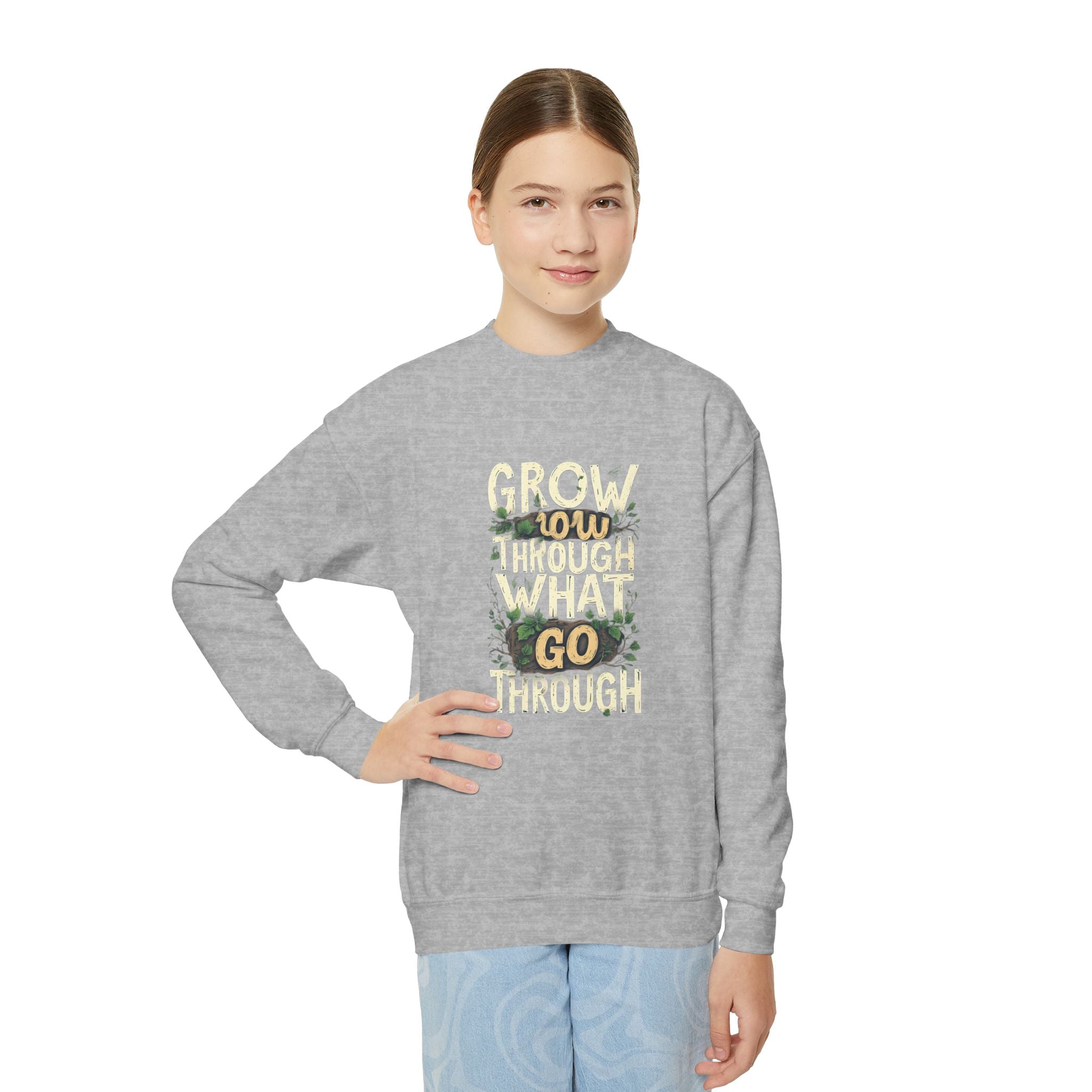 Youth Crewneck "Grow Slow, Go Far" Floral Sweatshirt