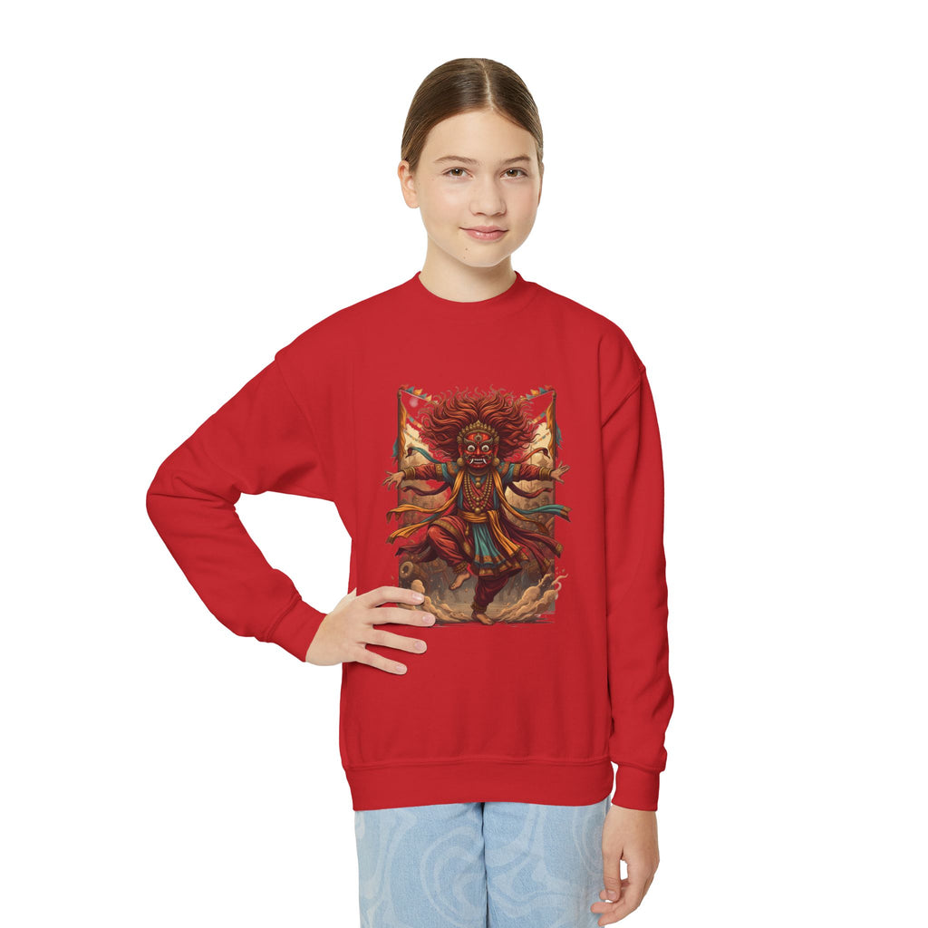 Youth Sweatshirt — Colorful Tribal Dancer Graphic Crewneck