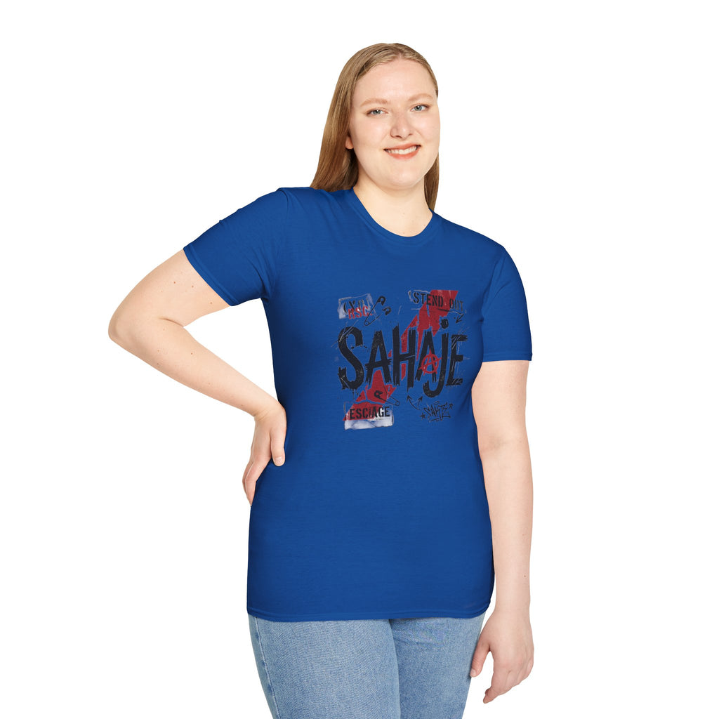 SAHAJE Graphic T‑Shirt — Distressed Red Accent Streetwear Tee