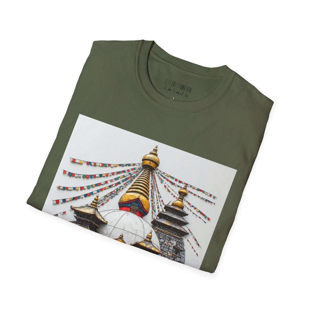 Nepal Temple Graphic T-Shirt — Boudhanath Stupa Prayer Flags Travel Tee