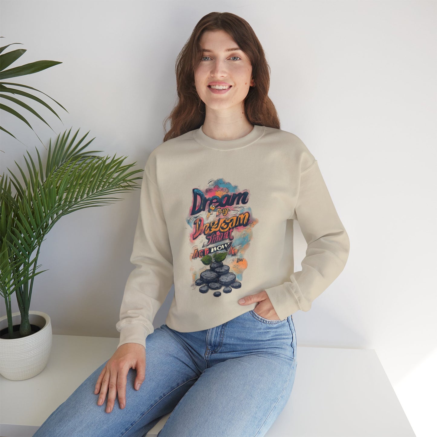 Dream Big Crewneck Sweatshirt — "Dream, Design, Draw" Inspirational Graphic