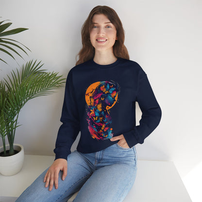 Butterfly Silhouette Crewneck Sweatshirt — Colorful Butterfly Profile Graphic