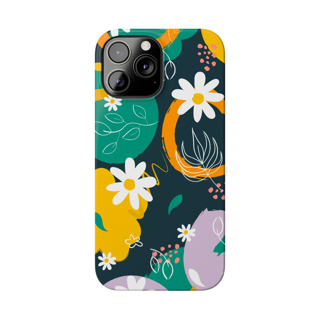 Floral Circle Slim Phone Case — Colorful Abstract Daisies Phone Cover