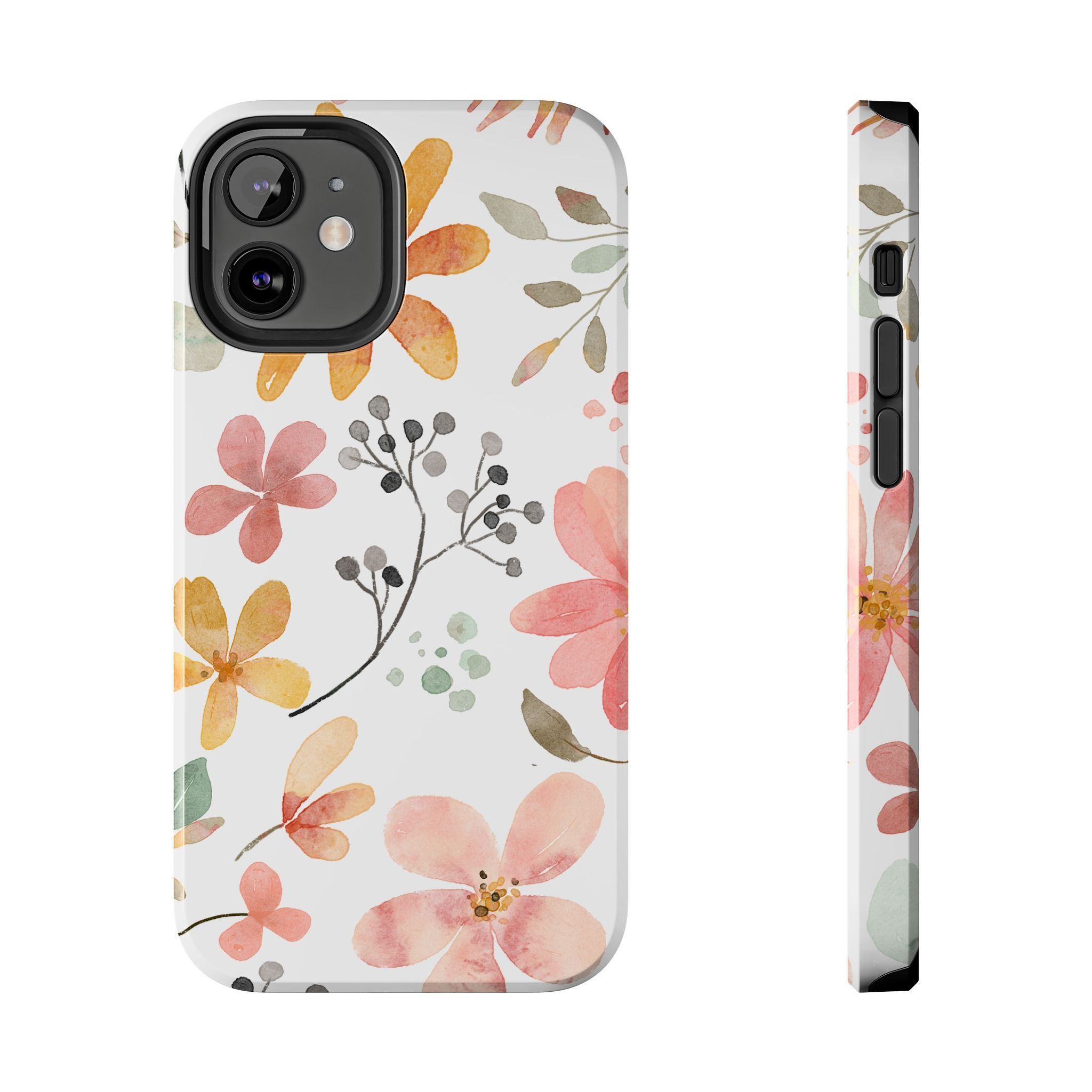 Floral Watercolor Tough Phone Case — Pink & Peach Botanical Protection
