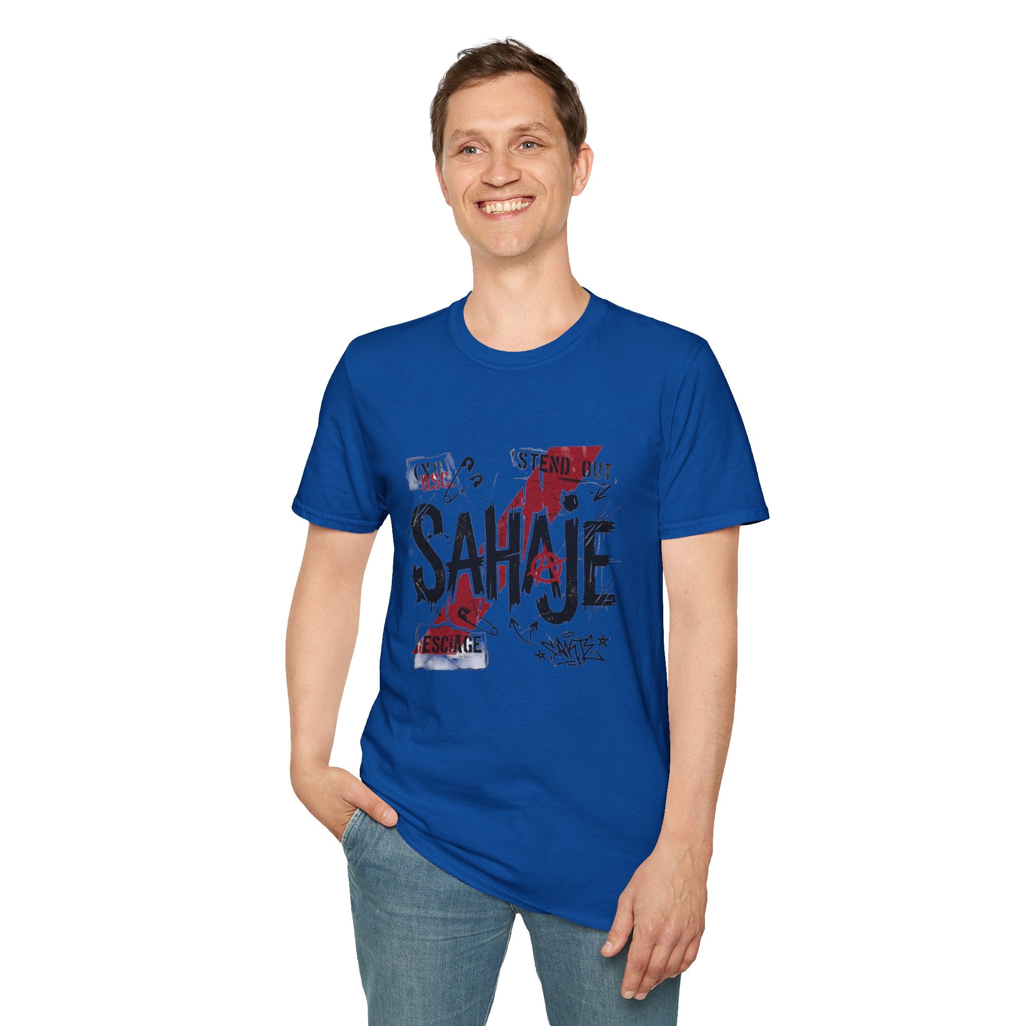Sahajé Graphic T-Shirt — Bold Streetwear Tee with Red Slash Design