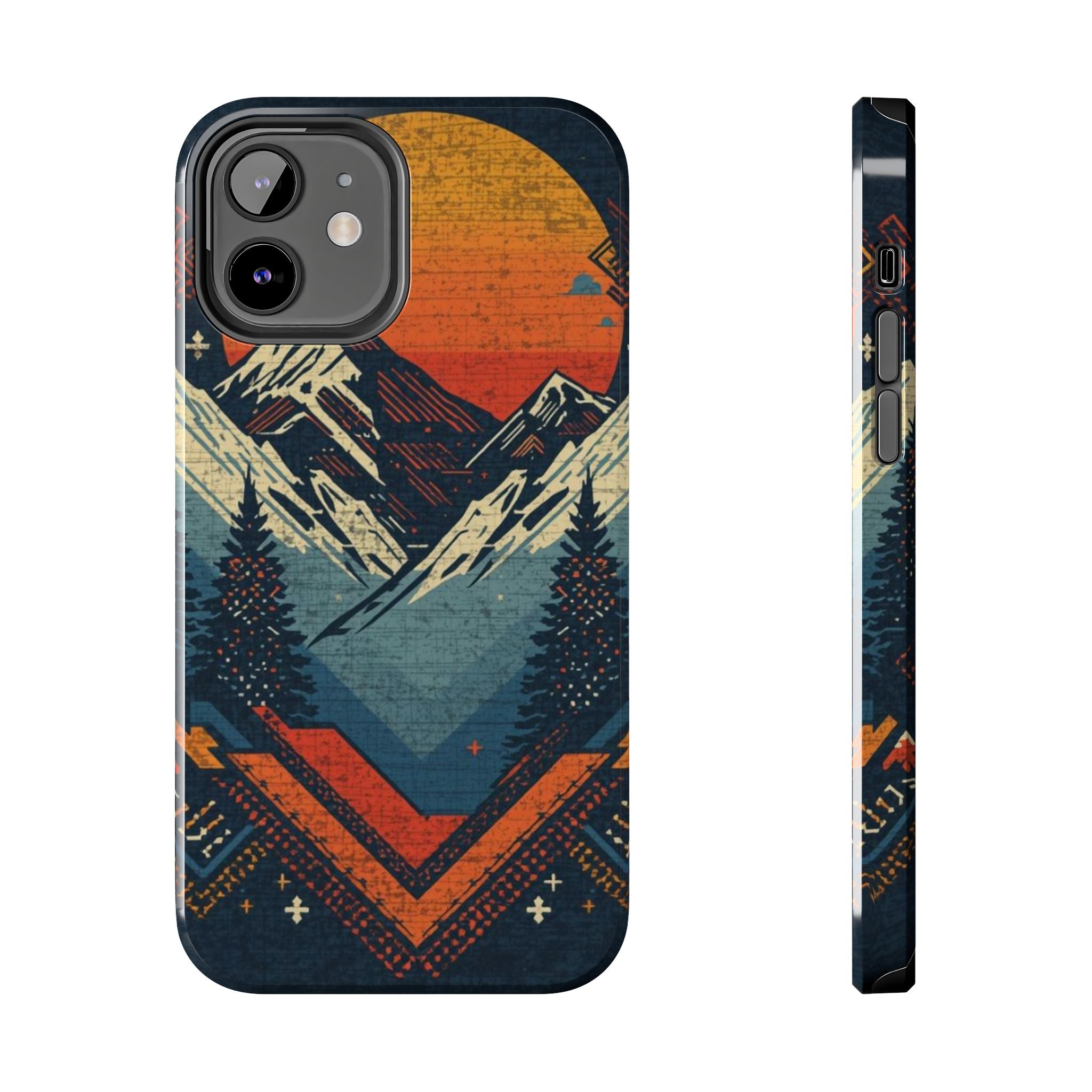 Tough Phone Case — Retro Mountain Sunset Design