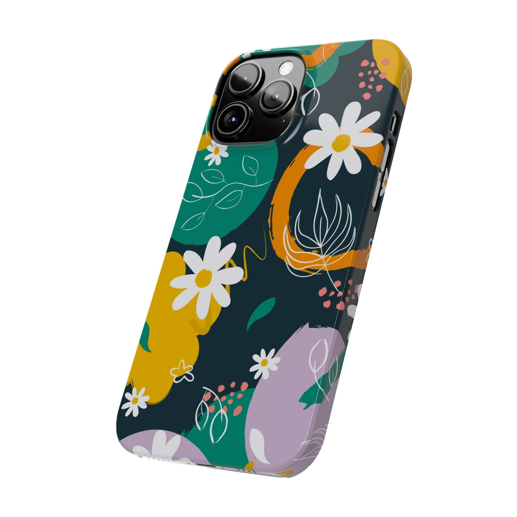 Floral Circle Slim Phone Case — Colorful Abstract Daisies Phone Cover